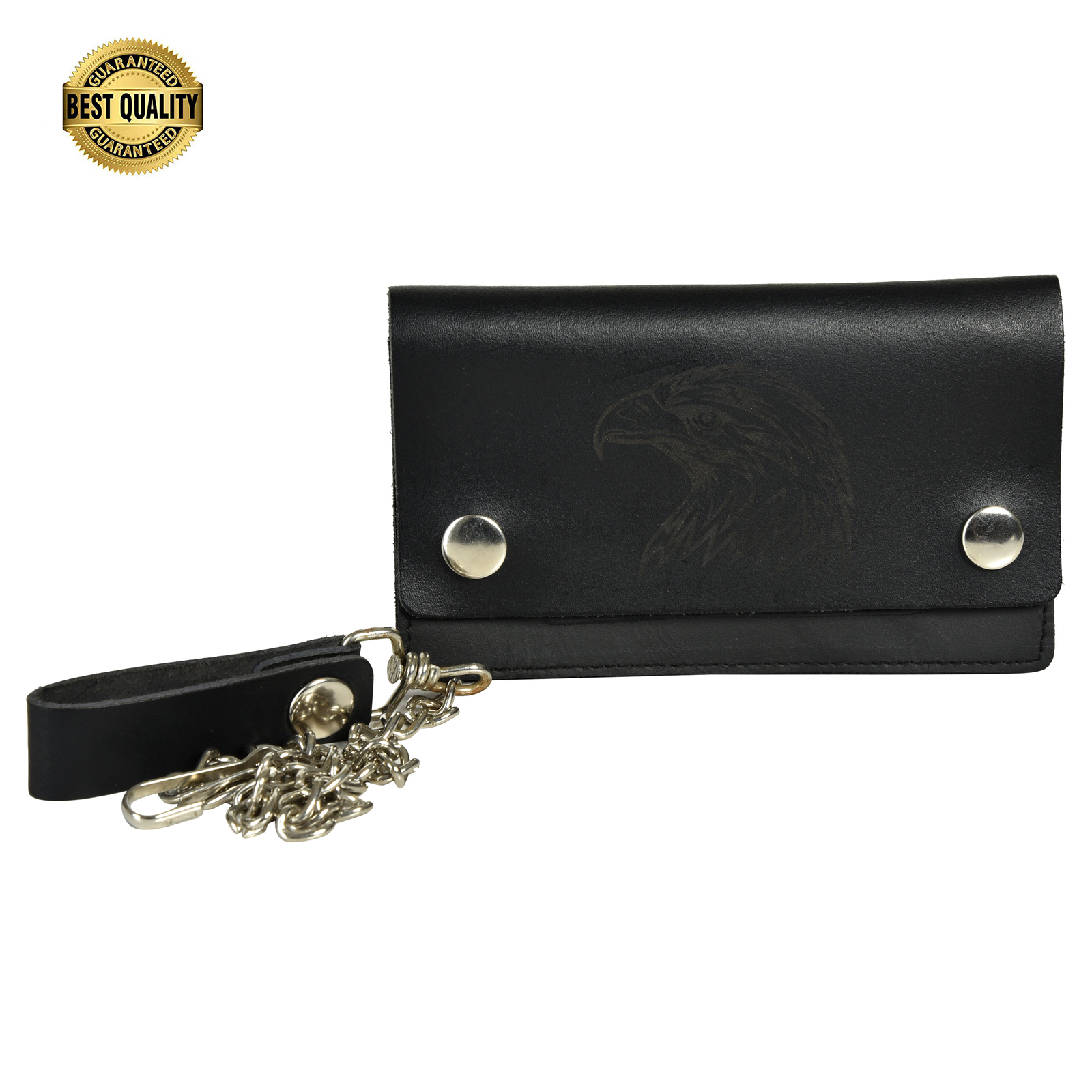 Leatherboss Leather Men Large Eagle Wallet with Chain Biker Trucker, Black
