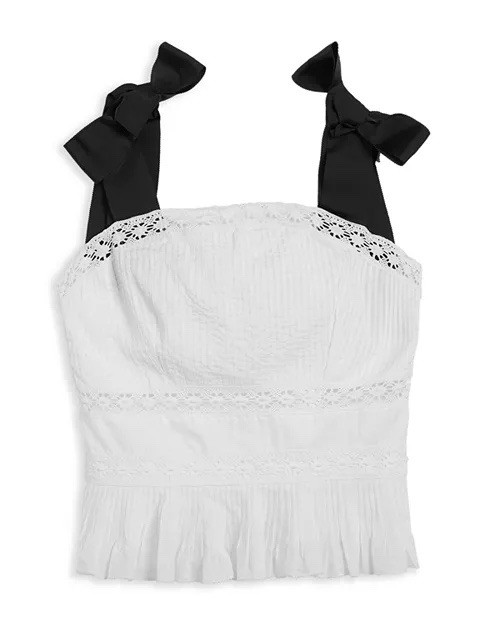 Ted Baker Pietri Lace Trim Peplum Top White/ Black Size 2 Fits Womens 4 And 6