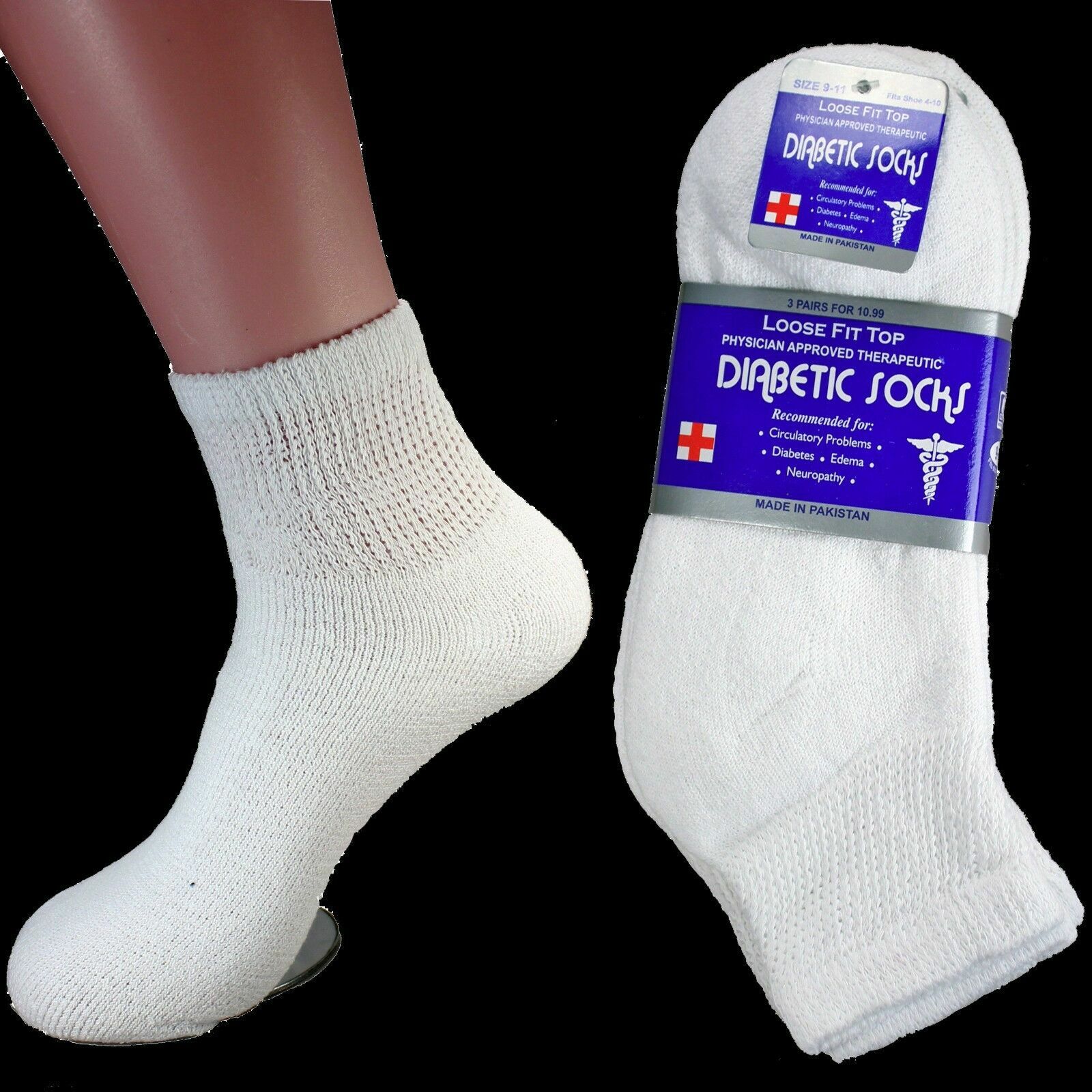 12 Pairs Diabetic Ankle Quarter Crew Socks Health Cotton Men Women Circulatory