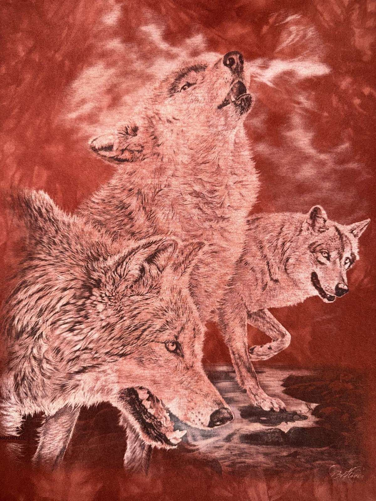 The Mountain Red Tie-Dye Grey Wolf Graphic Cotton Knit Crew Neck Tee 4XL