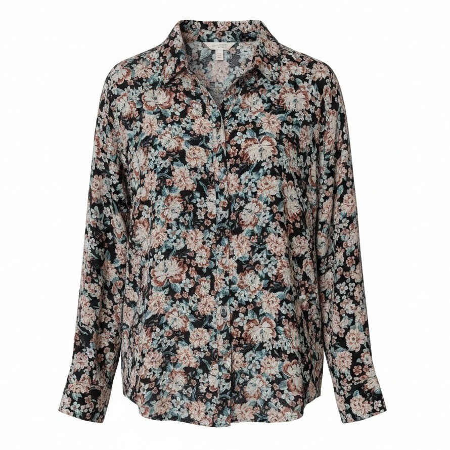 Lauren Conrad Floral Print Button Down Long Sleeve Blouse Peasant Top Plus 2X