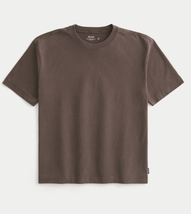 Hollister Boxy Heavyweight Washed Crew T-Shirt 100% Cotton Brown/ Blue New #B1-1