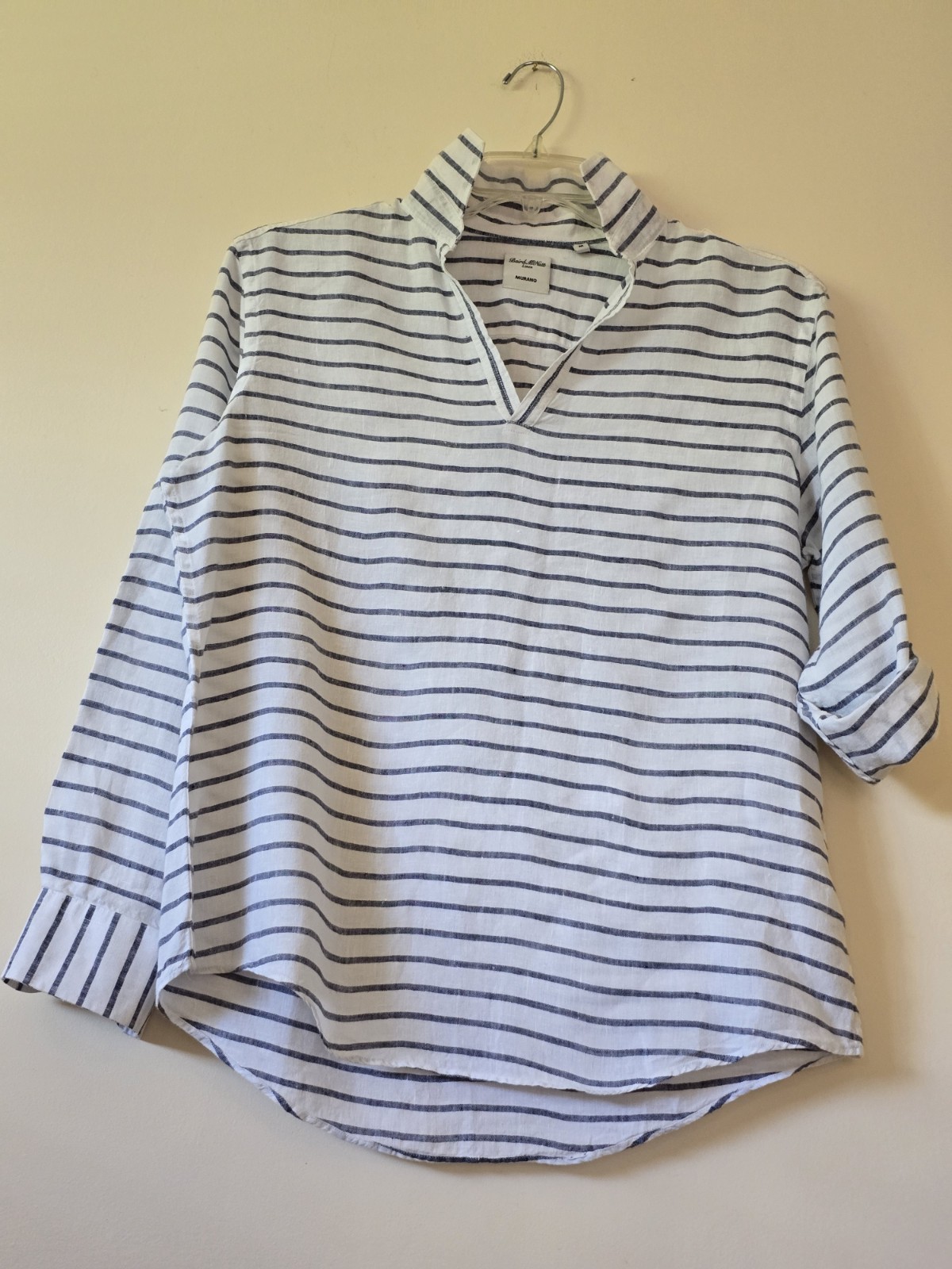 Baird McNutt Irish Linen Popover Tunic Blouse Women SzM Nautical Stripes