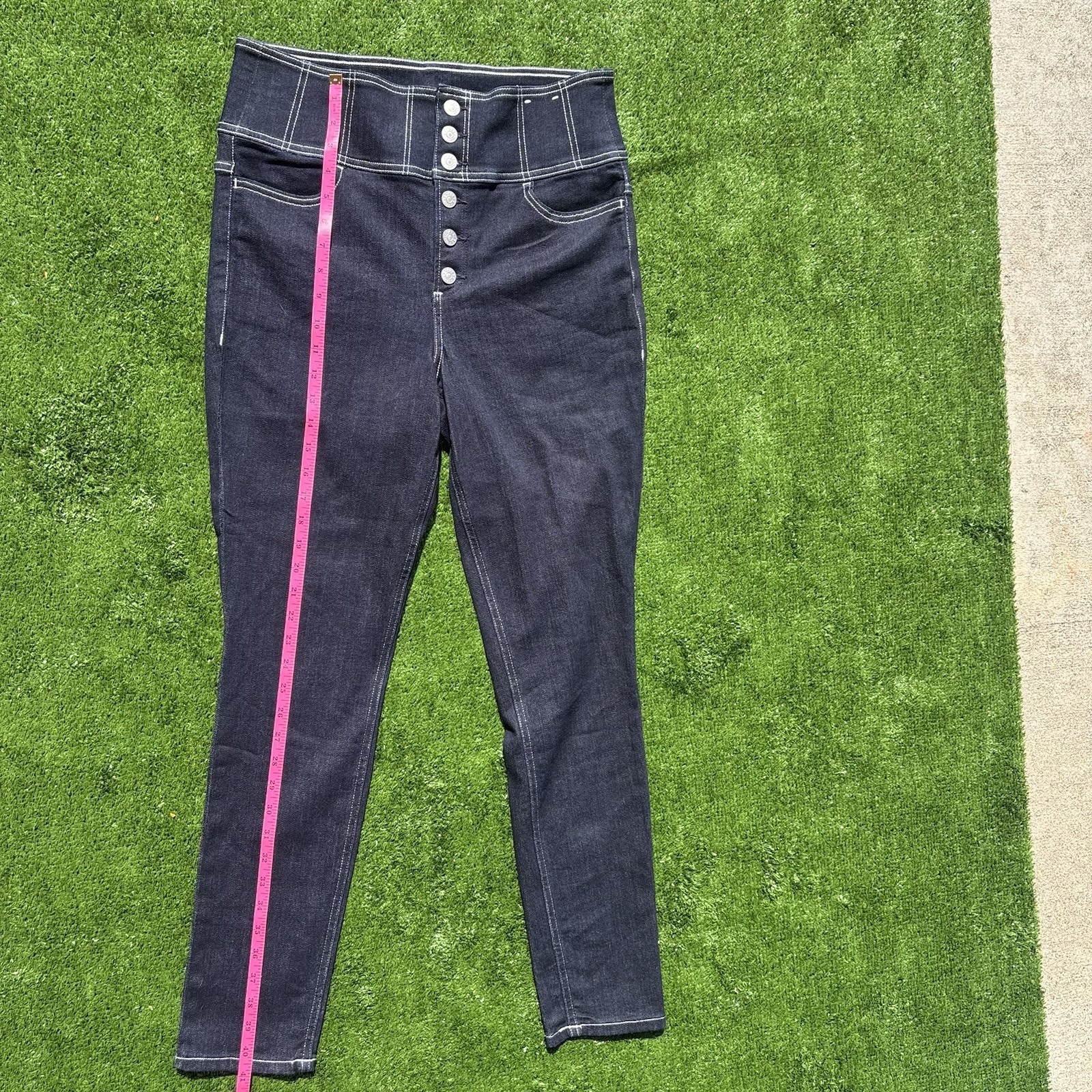 Express Dark Wash High Rise Button Fly Skinny Jeans Blue 5-Pocket Pockets
