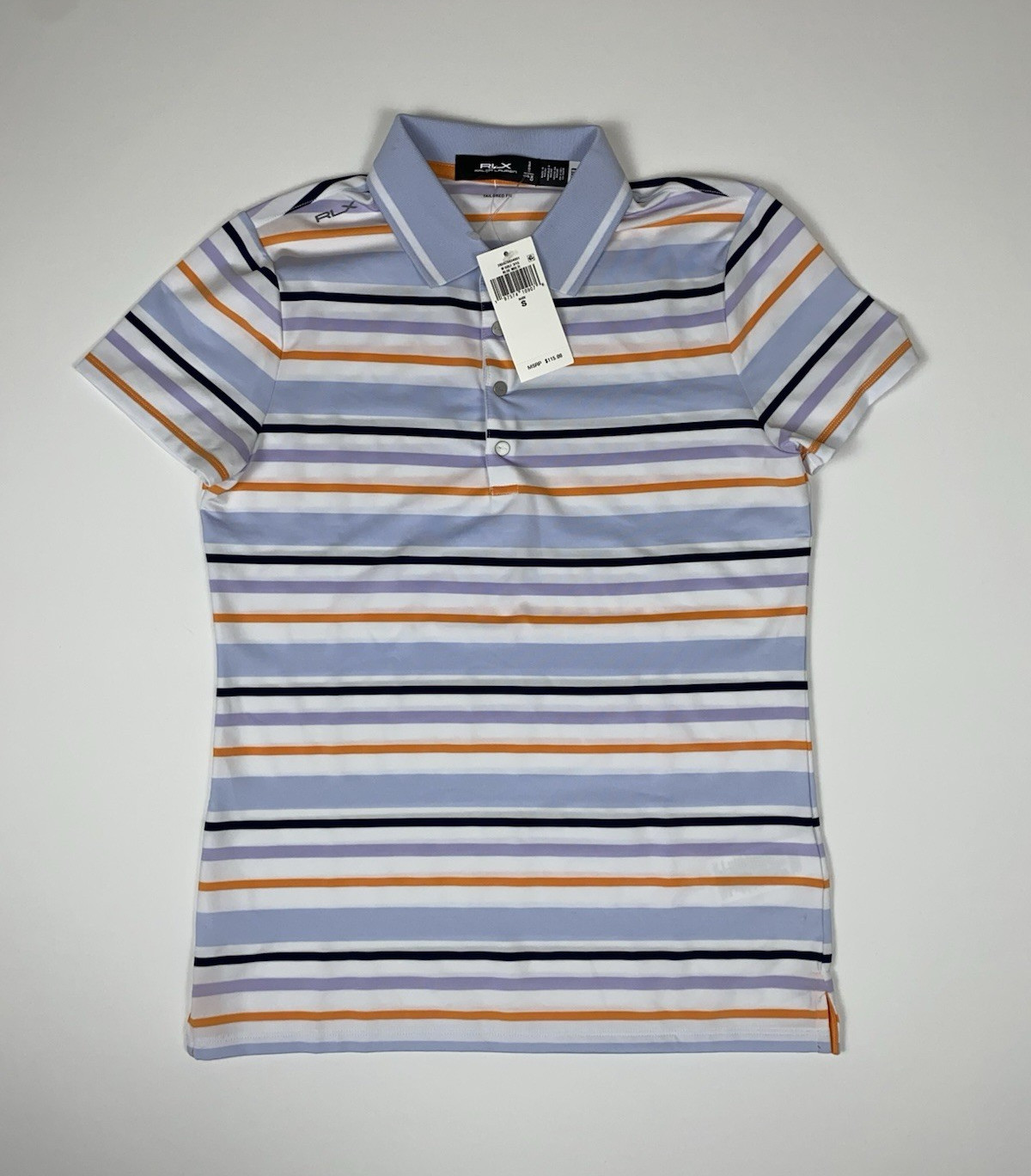RLX Ralph Lauren Women’s Tailored Fit Stretch Striped Polo Shirt Size Small