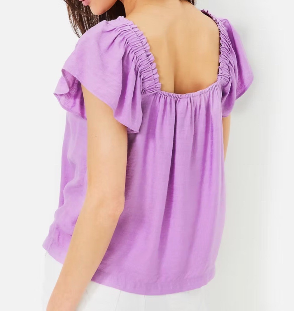 Lilly Pulitzer Caralisa Short Flutter Sleeve Blouse Lilac Purple XXS Extra Small