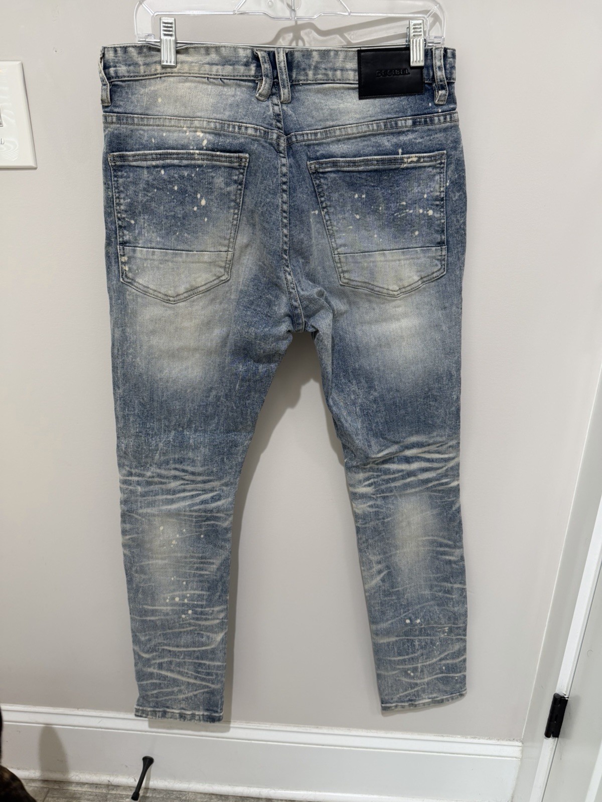 Decibel Super Stretch Mens Blue Denim Distressed Moto Biker Size 32×32
