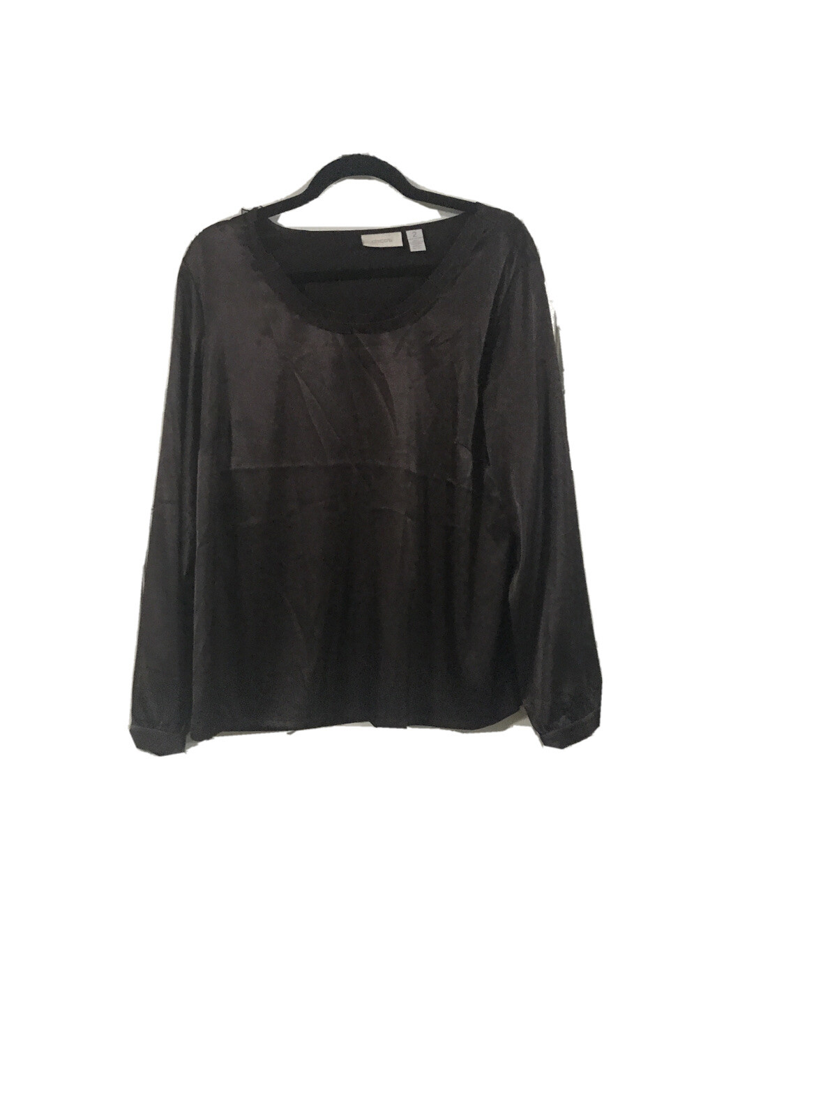 Chico’s Women’s Long Sleeve Brown Silky- Look Polyester Spandex Top Size 2