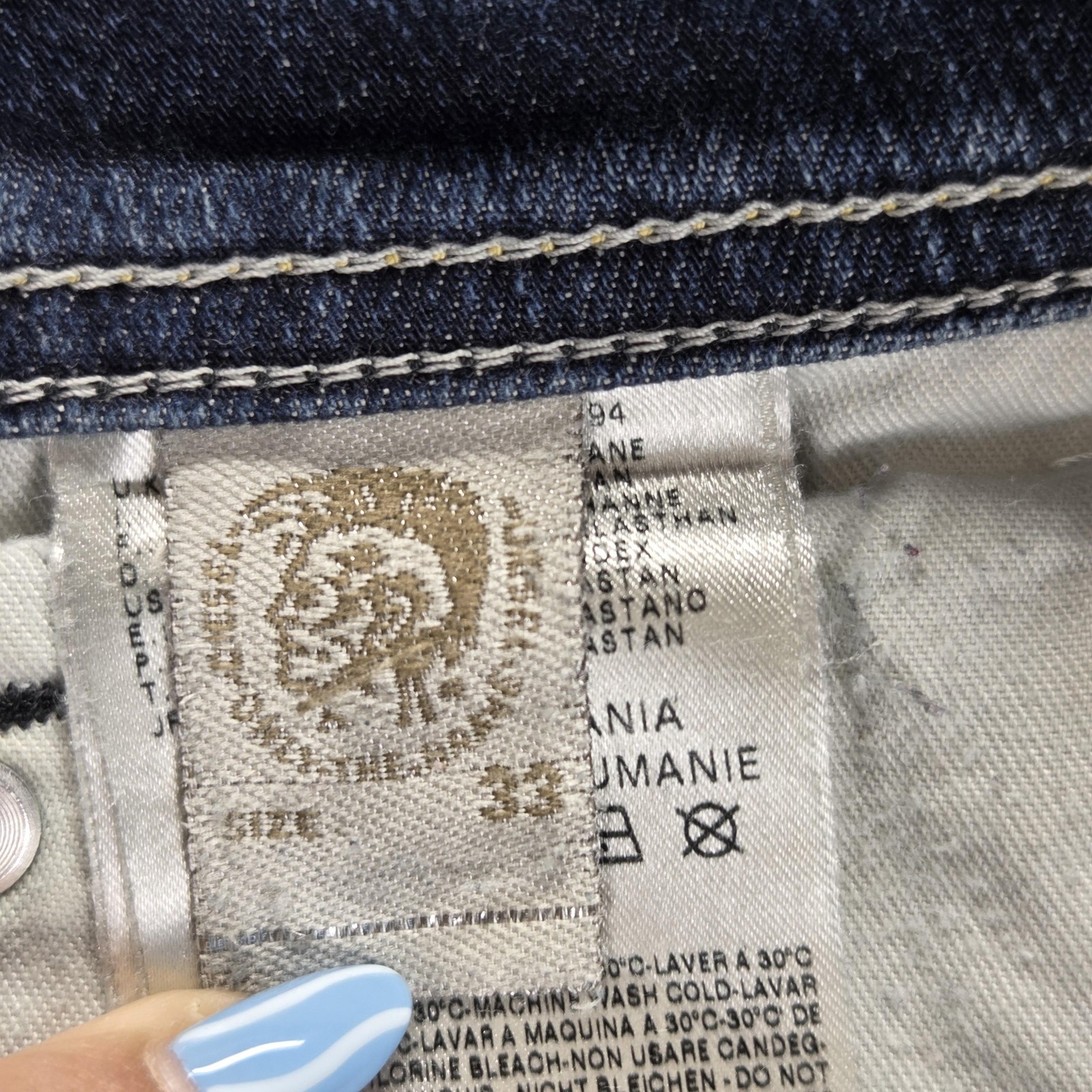 Diesel Jeans Mens 33×32 Blue Larkee Regular Straight Stretch Altered Hem 008B2