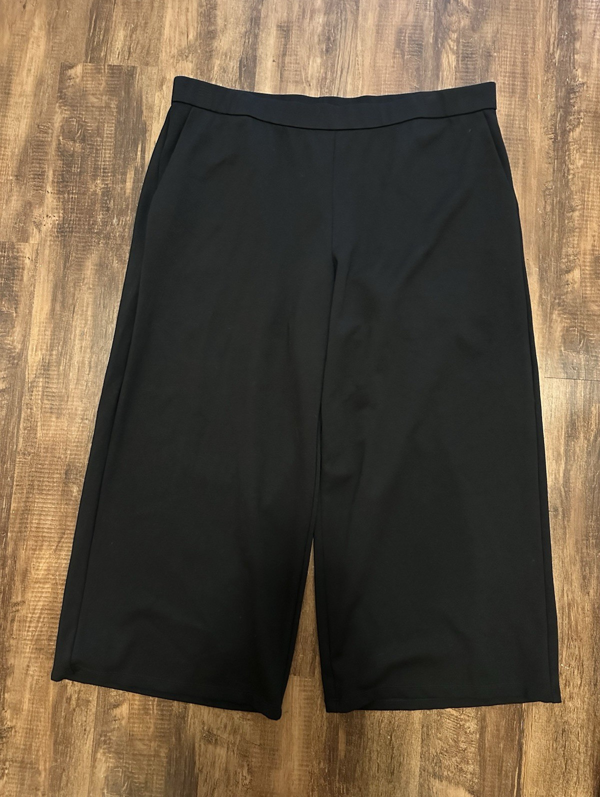 Eileen Fisher Women’s Black Pull-On Wide-Leg Cropped Pants XL Stretch Nylon