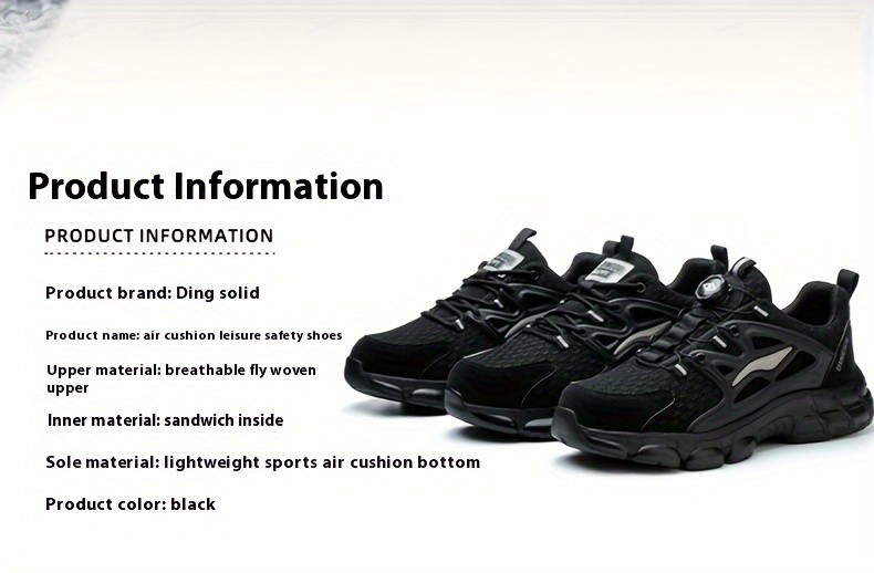 Men Safety Toe Work Shoes Rotating Buckle Breathable Non-Slip Steel Toe Sneakers