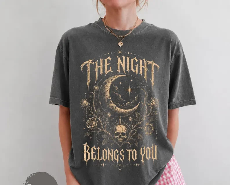 The Night Belongs To You Shirt, Gothic Skull Moon T-Shirt, Dark Academia Tee