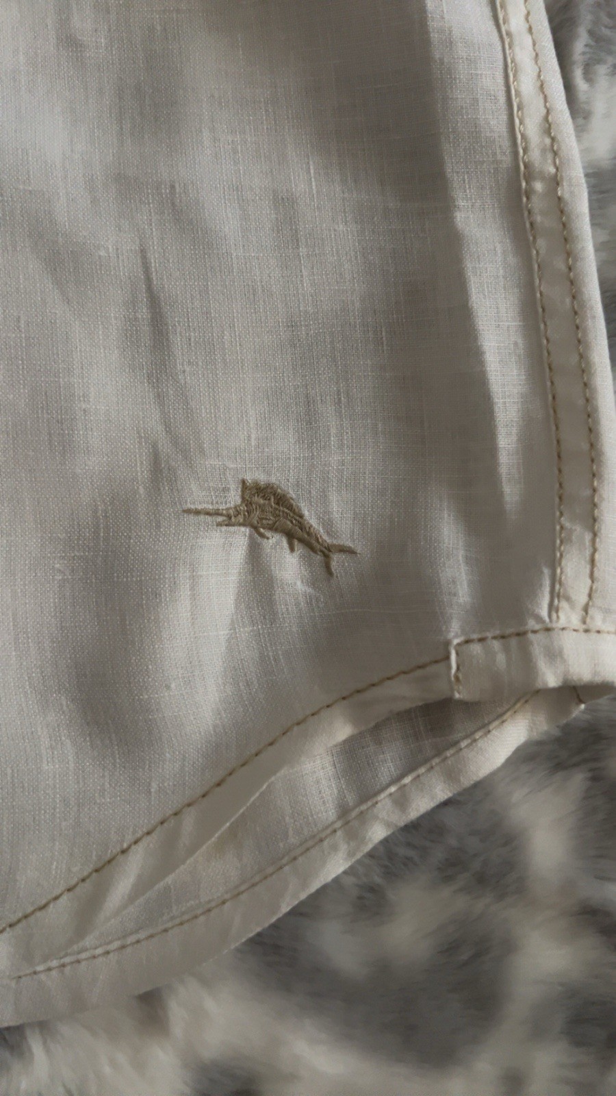 Tommy Bahama Cream Linen Button-Up Shirt Long Sleeve Pocket Regular Fit M