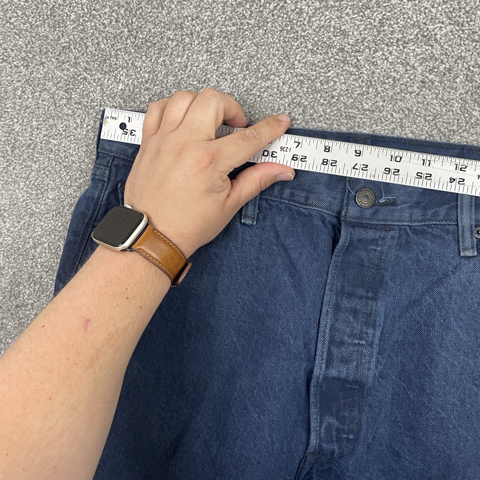 Levis 501XX Shrink To Fit Jeans Mens 38×32 (Fit 35×30) Button Fly Navy Dark Wash