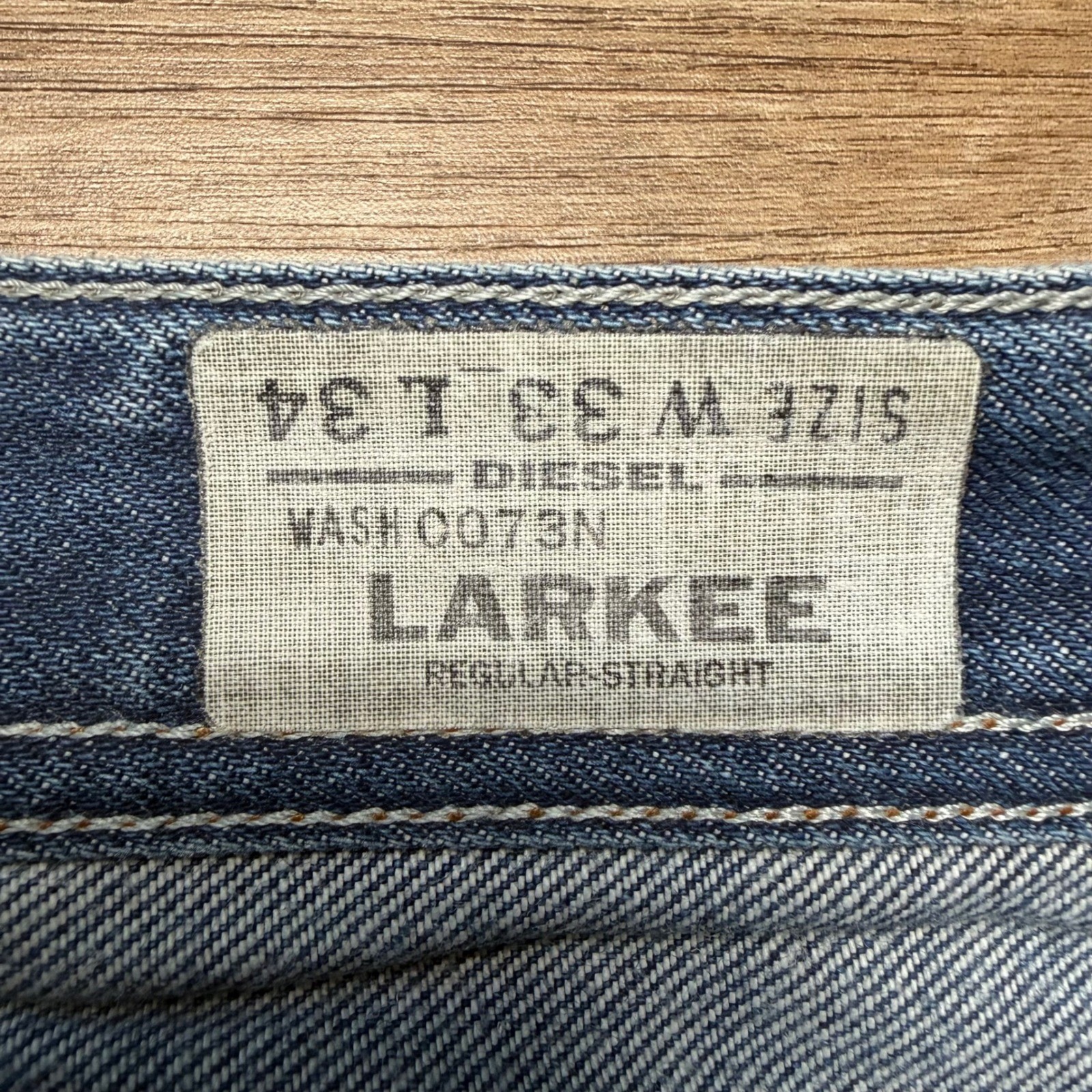 Diesel Larkee Jeans Men 33×34 Blue Regular Straight Leg Button Fly Denim 0073N