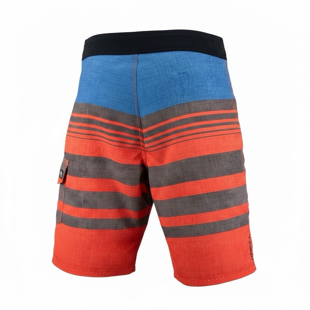 O’Neill Board Shorts Mens 31 Orange Striped 10″ Swim Trunks Quick Dry Surf A151