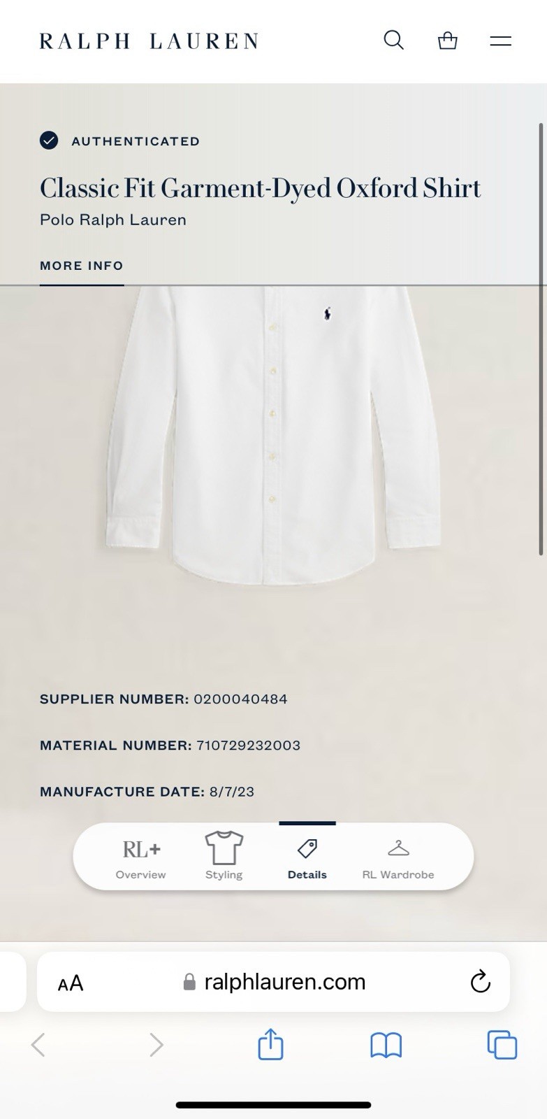 Polo Ralph Lauren PGA Of America Oxford White Long Sleeve Shirt Men’s Size Large
