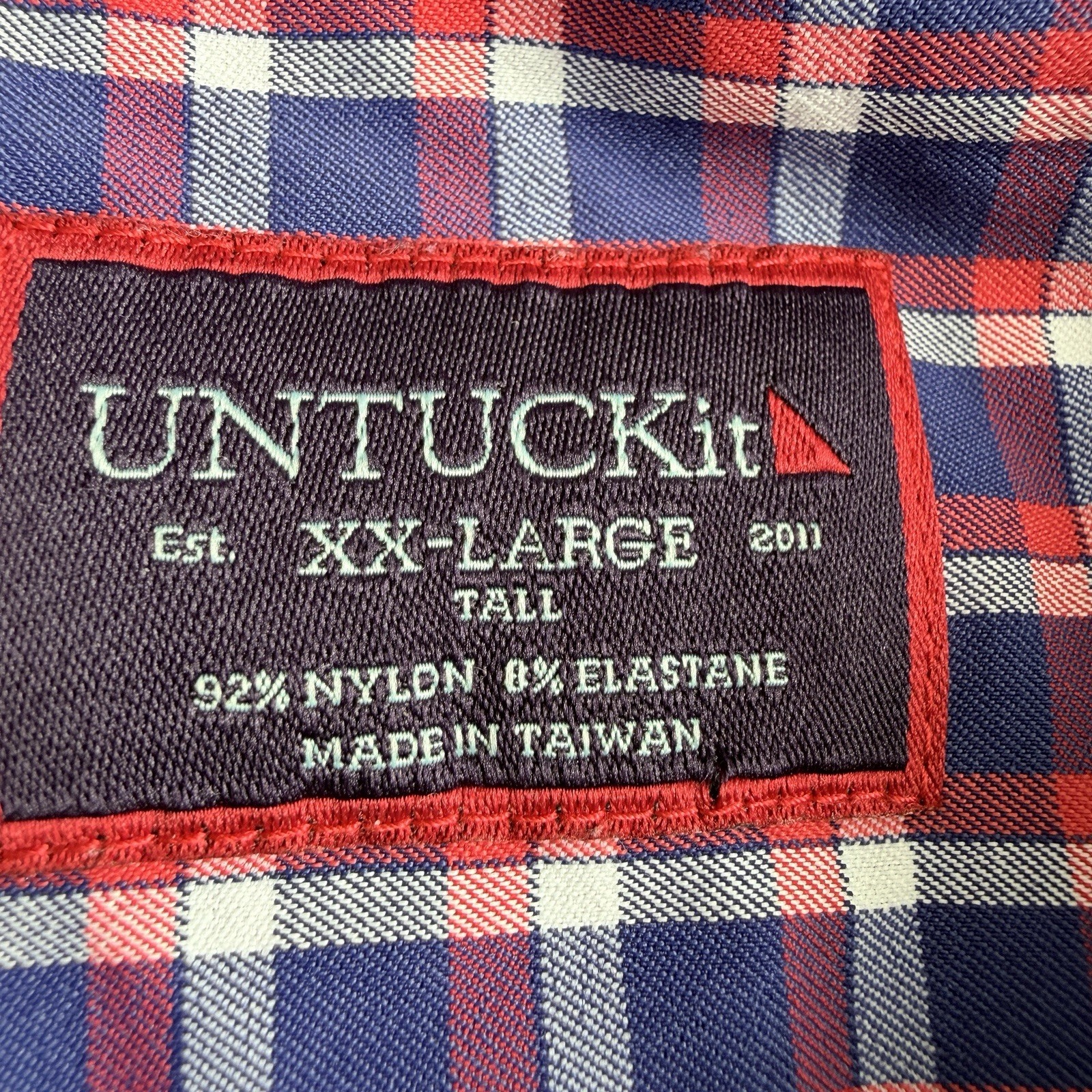 UNTUCKit Stretch Button Up Shirt Mens 2XLT Nylon Elastane Check Plaid Blue
