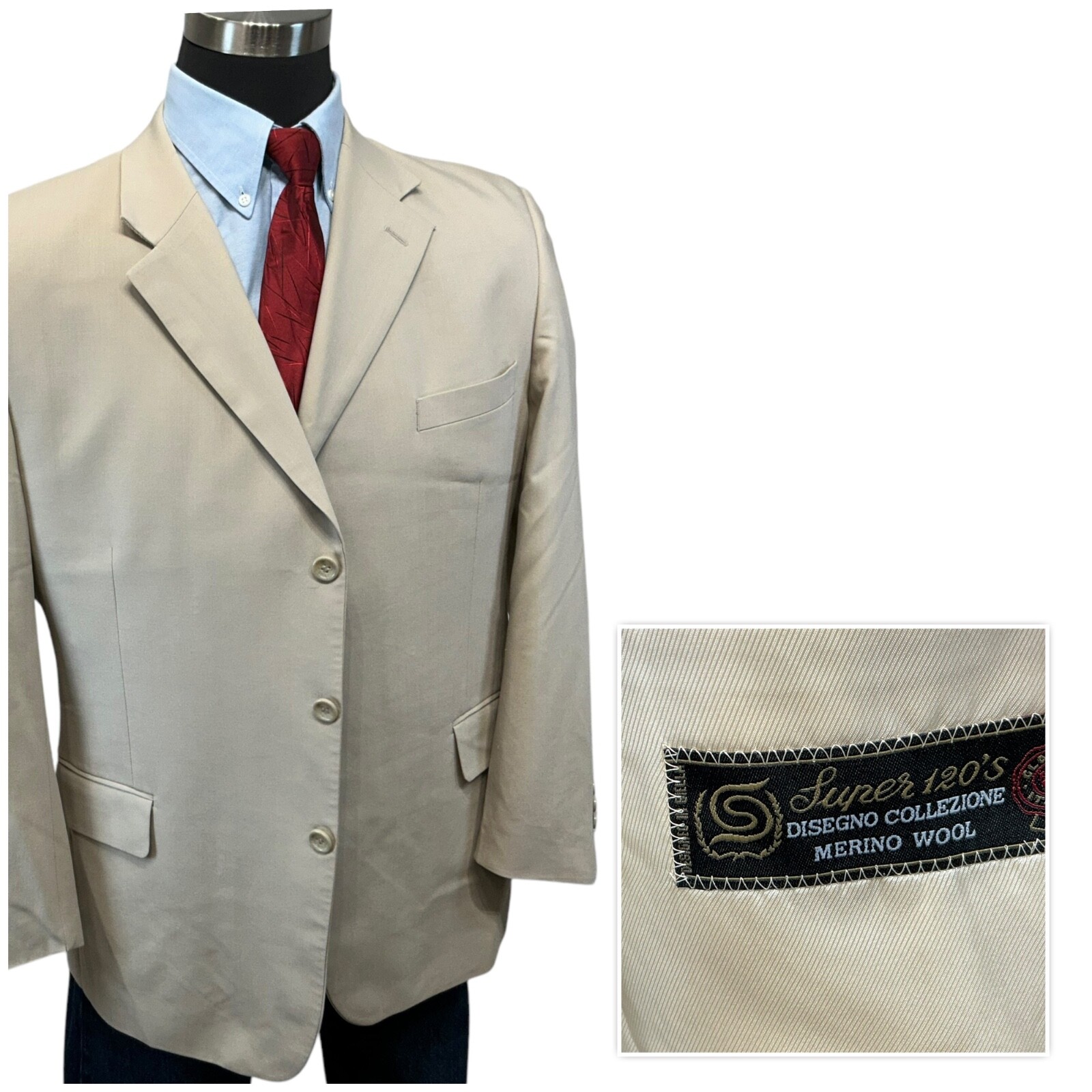 42S LINEAGE MILAN NY Men’s 100% MERINO WOOL Super 120s ivory Beige tan. NEW