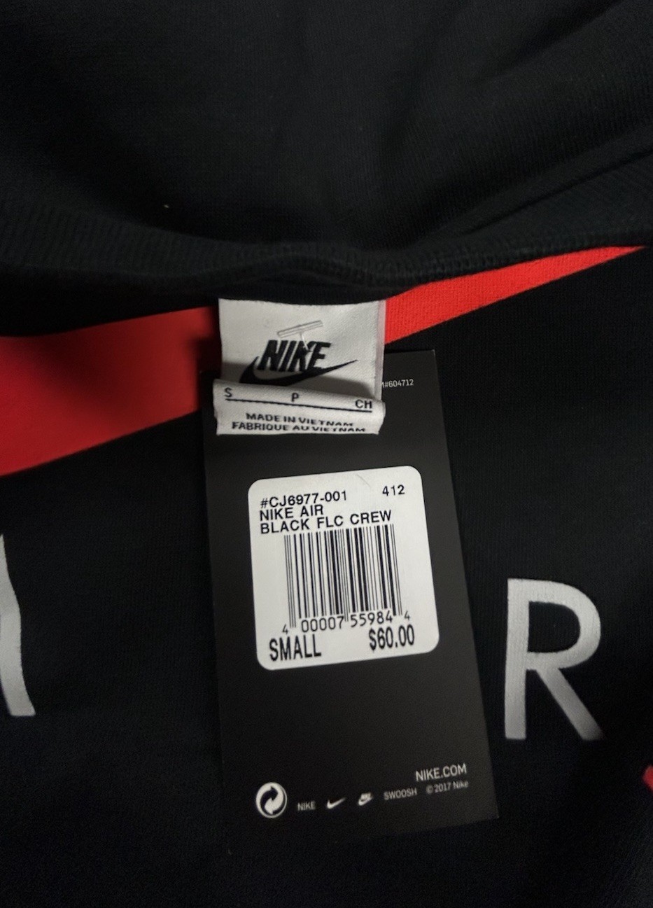 Nike Air Sportswear Sweatshirt Mens Small Black Swoosh Fleece Pullover Crewneck