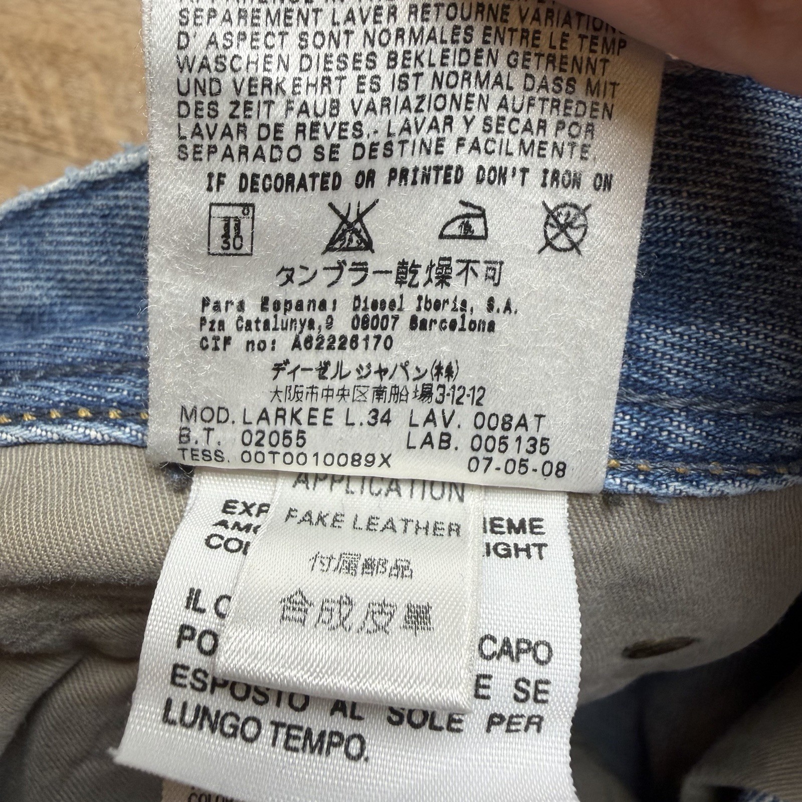 Diesel Larkee Jeans Men 33×30 Light Wash Straight Leg Distressed Denim 008AT