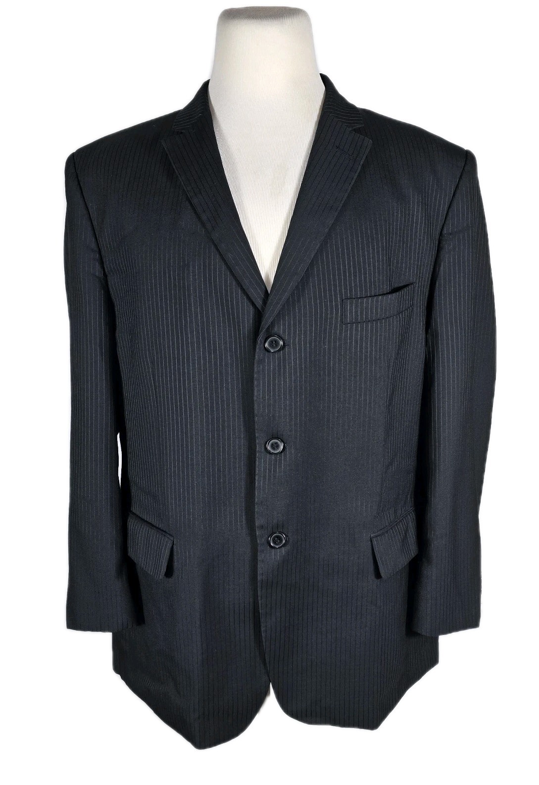 Lineage Mens 48R Black Striped Superior 5 Highteck Fabric Sport Coat S21