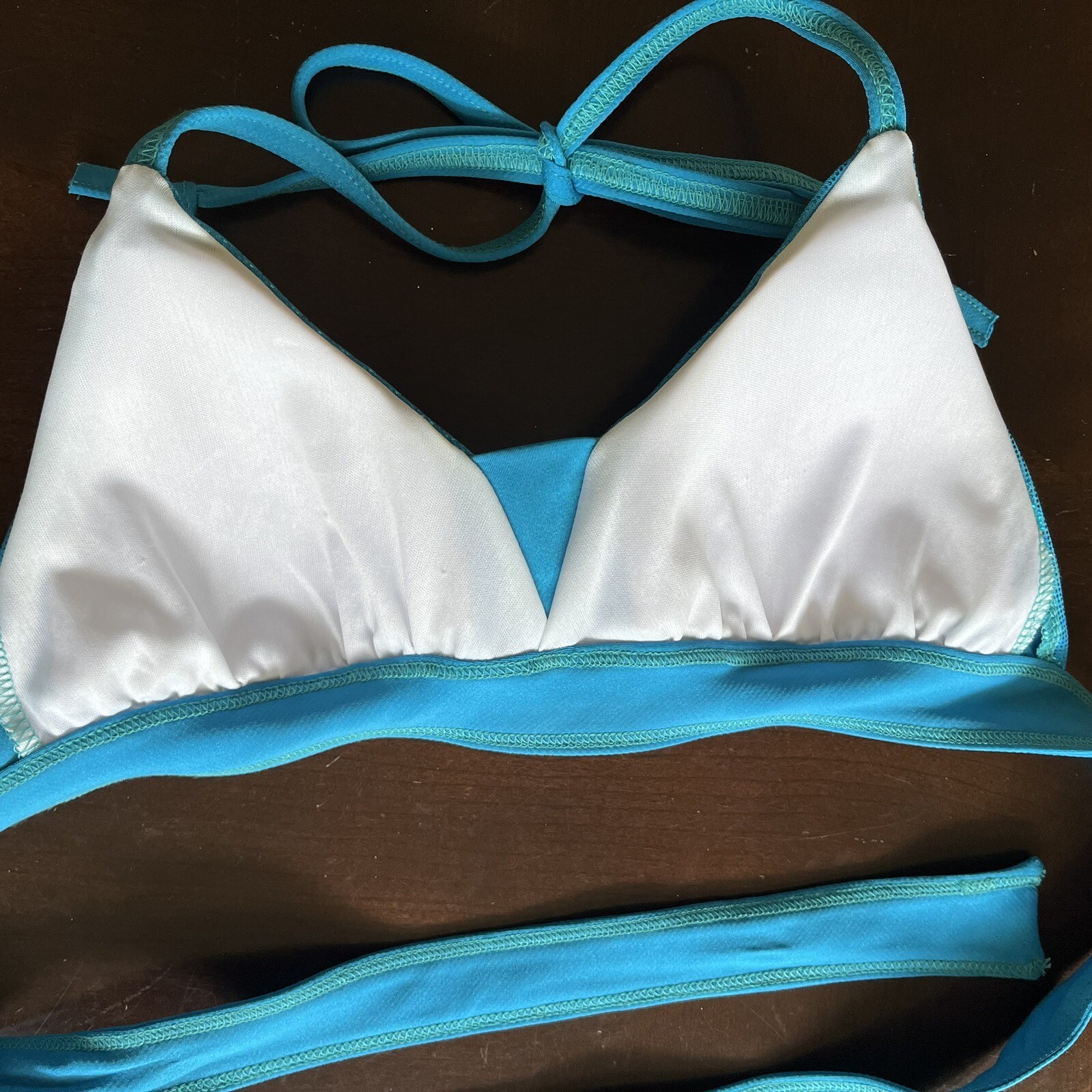 Fin Fun Blue Mermaid Iridescent Halter Bikini Top, Size XS