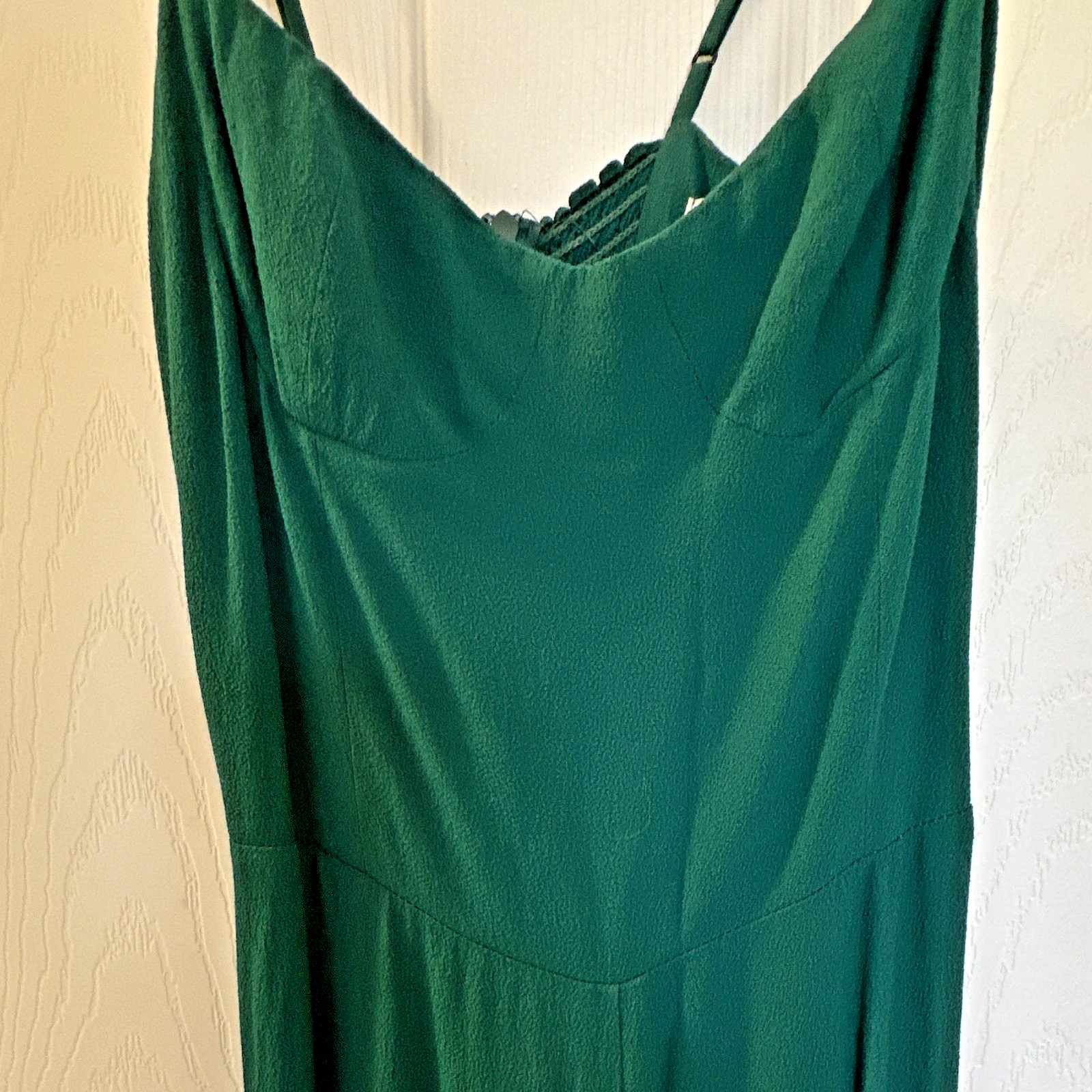 Reformation Green Wide-Leg Jumpsuit V-Neck Strappy Smocked Back Size 0