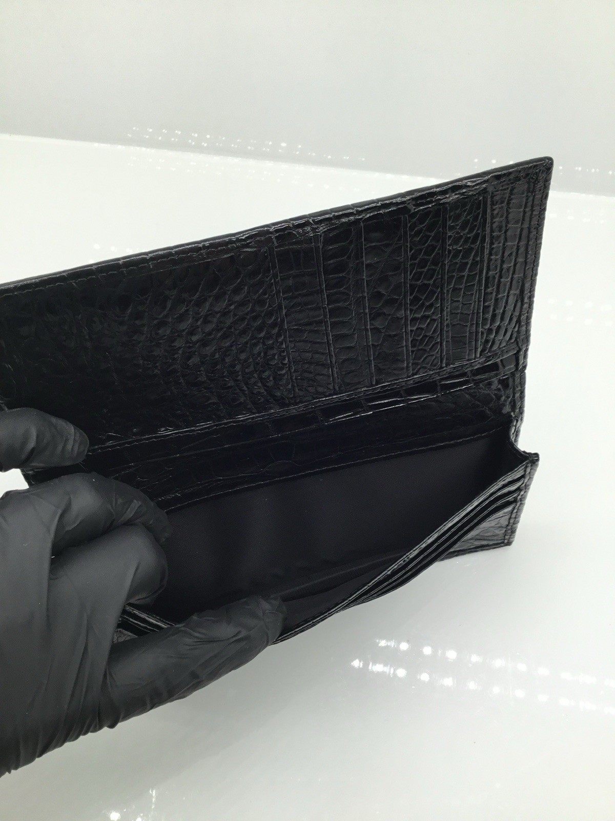 Genuine Crocodile Skin Long Bifold Wallet Exotic Full-Grain Leather Inside & Out