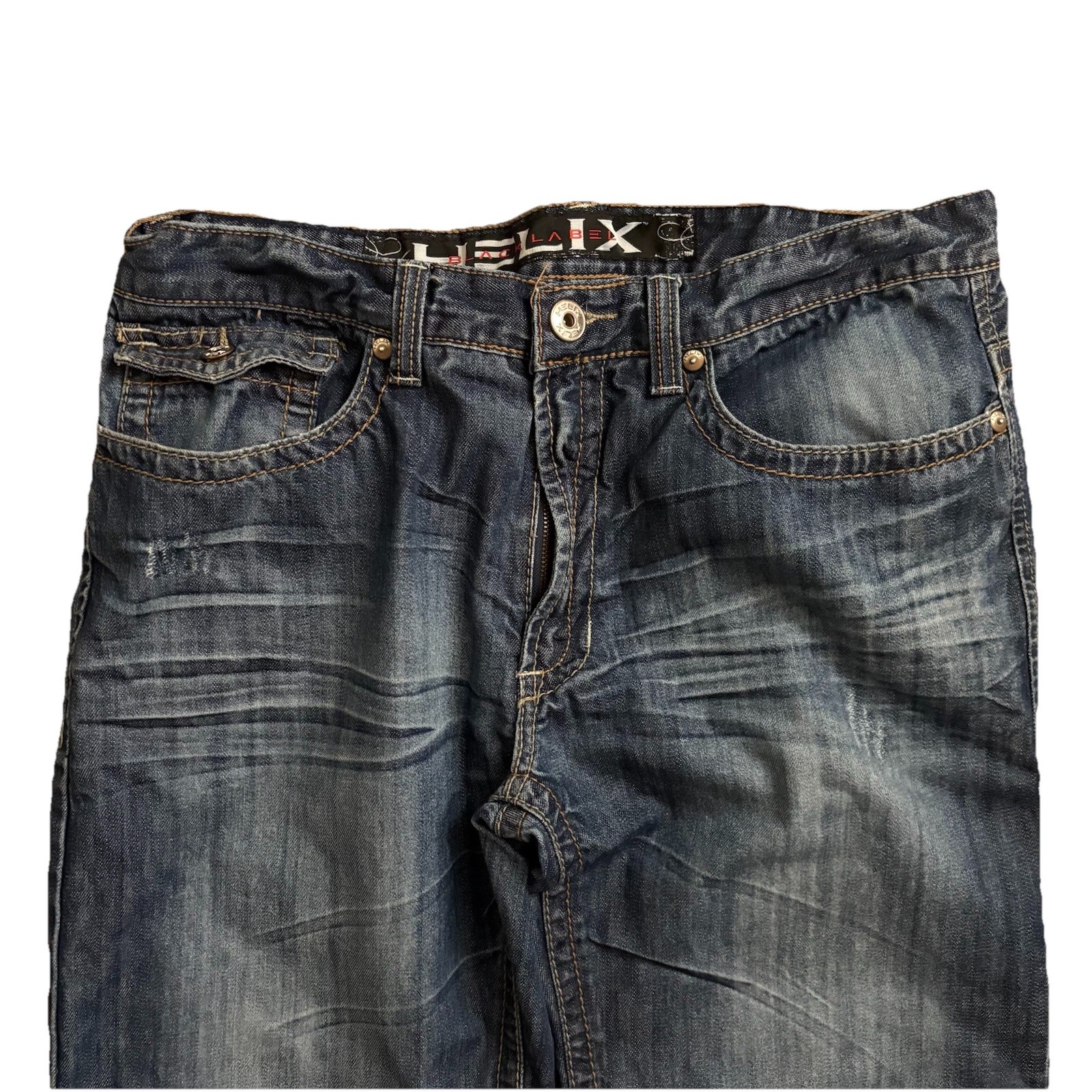 Helix Men’s Blue Bootcut Jeans Medium Wash Distressed 5-Pocket Cotton Denim