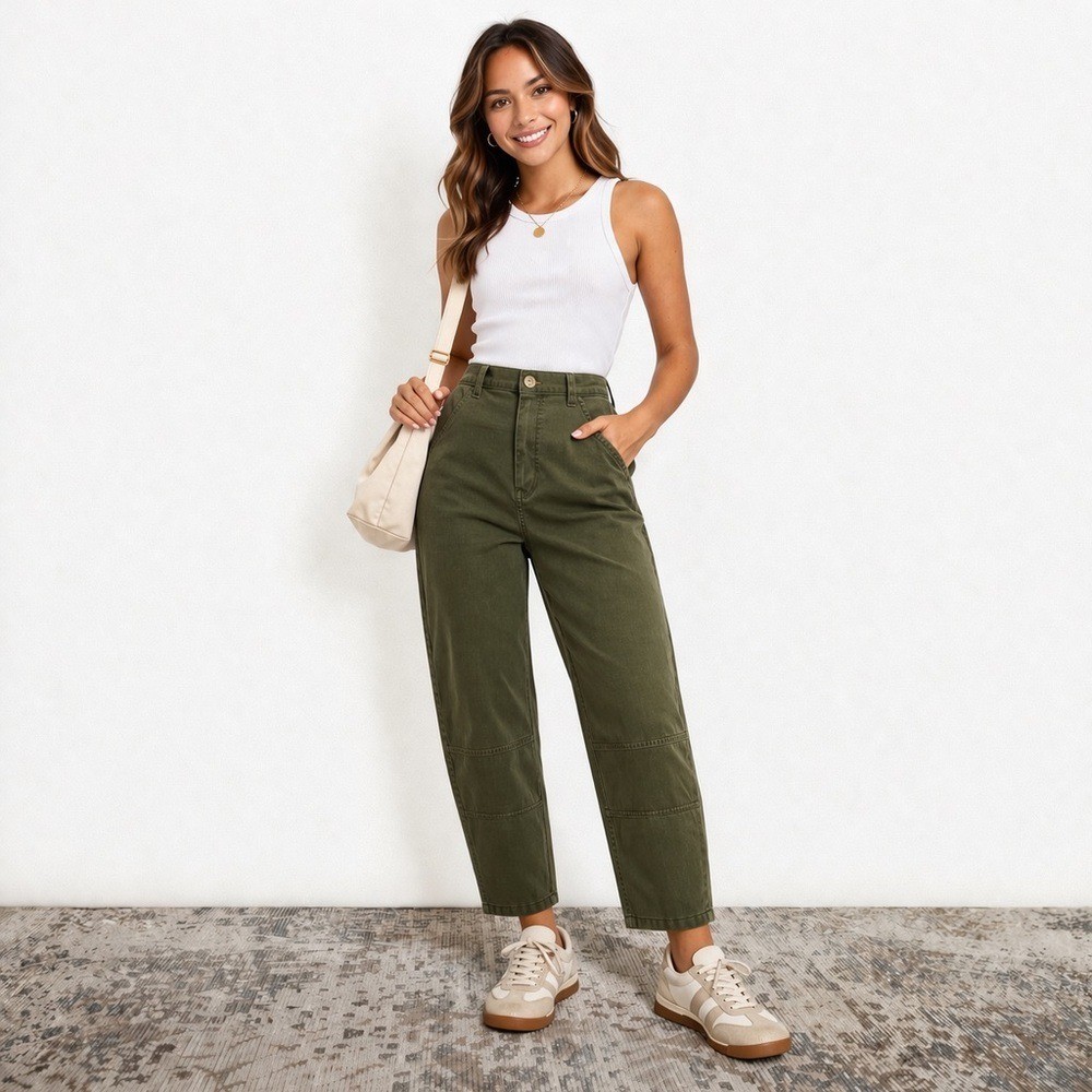 a.n.a Womens Highest Rise Tapered Barrel Corduroy Pant Size 10 Olive Color
