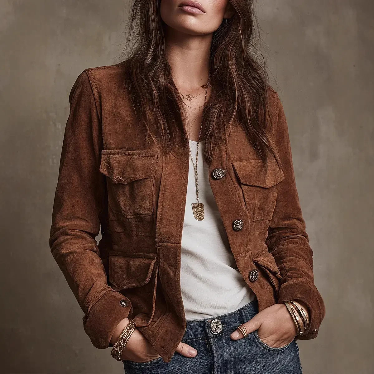 Womens Brown suede Leather Jacket Pure Suede Casual Custom Size XS S M L XL XXL
