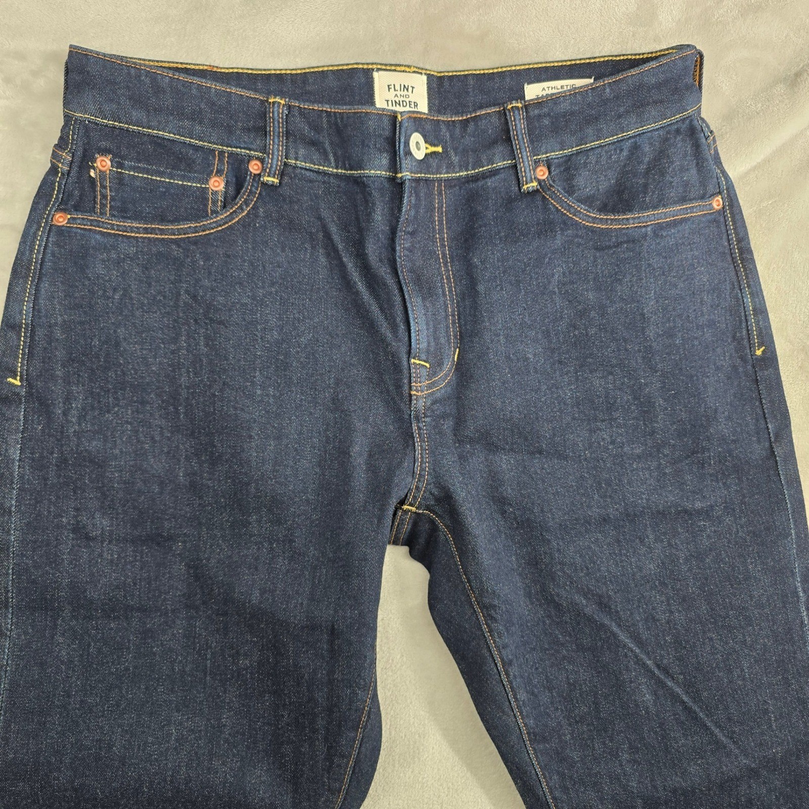 Flint and Tinder Selvedge Denim Mens 32×30 Athletic Tapered Fit Dark Wash Jeans