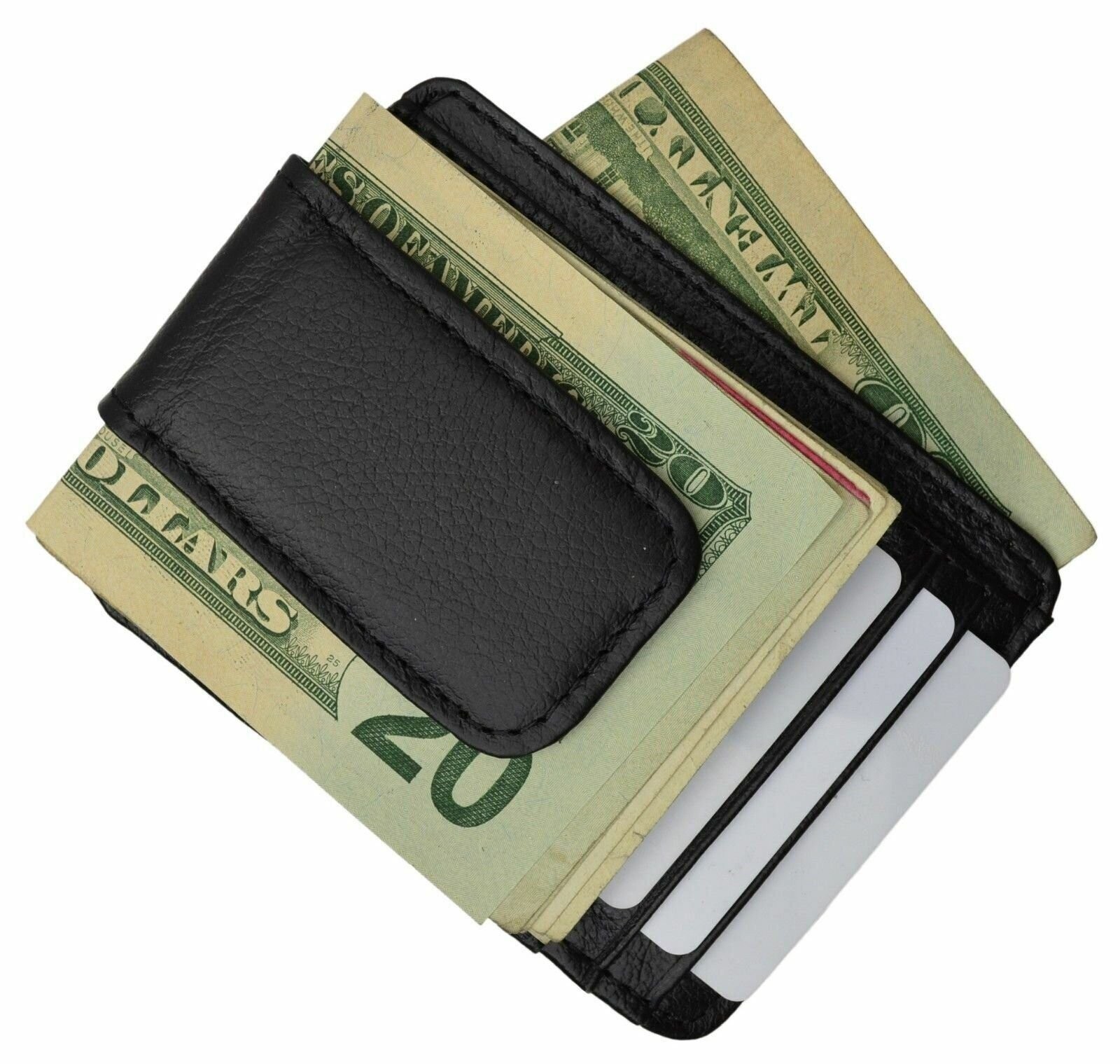 Black Men’s Leather Slim Money Clip Front Pocket Wallet Thin Credit Card Holder