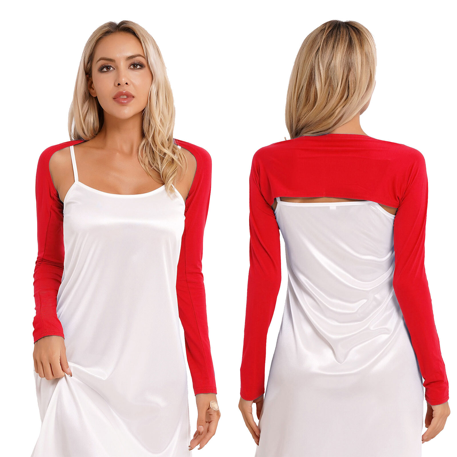 US Womens Long Sleeve Bolero Shrug Open Front Arm Sleeve Cropped Cardigan Shawls