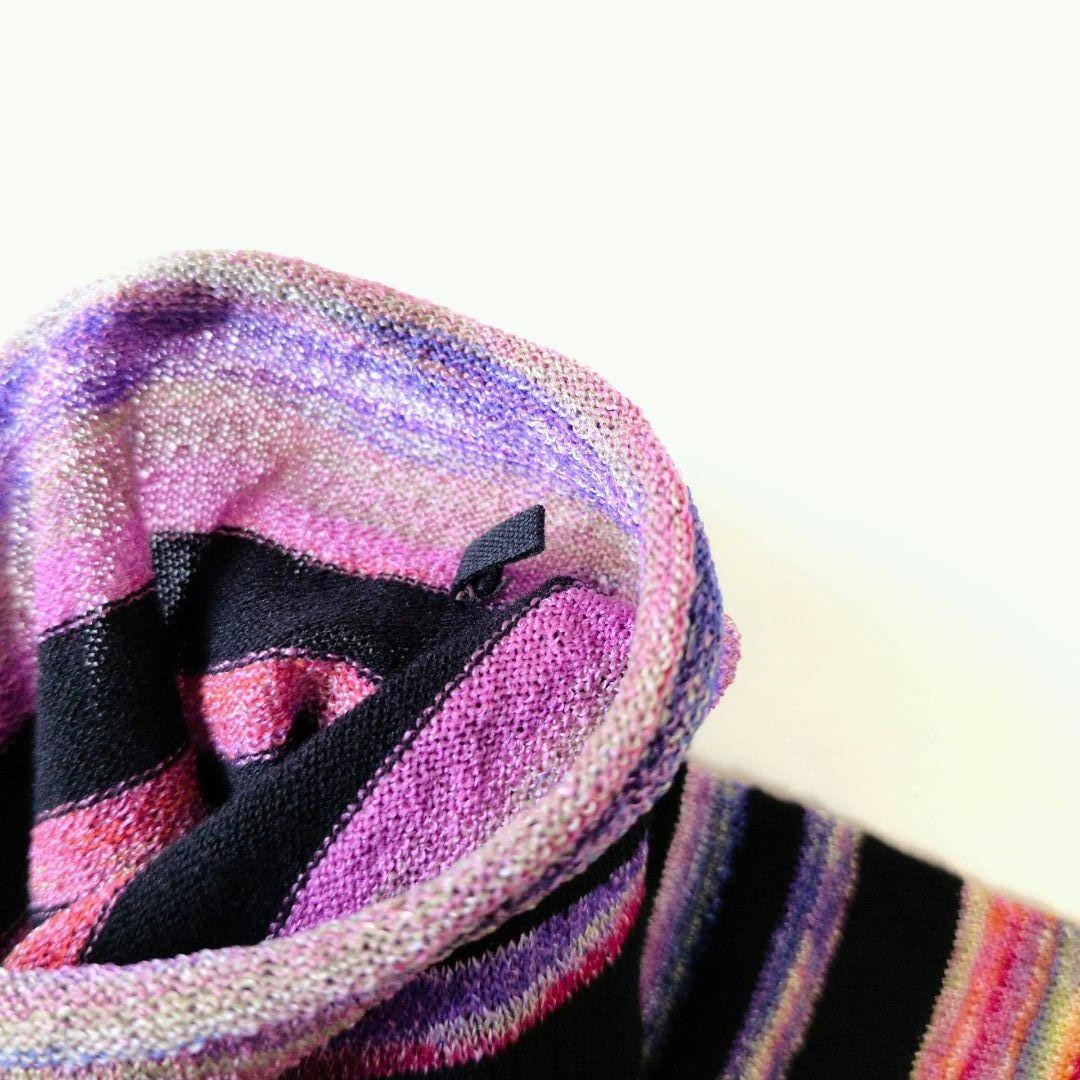 M.&KYOKO Long Knit Dress Multi-Color S Size Striped Short Sleeve