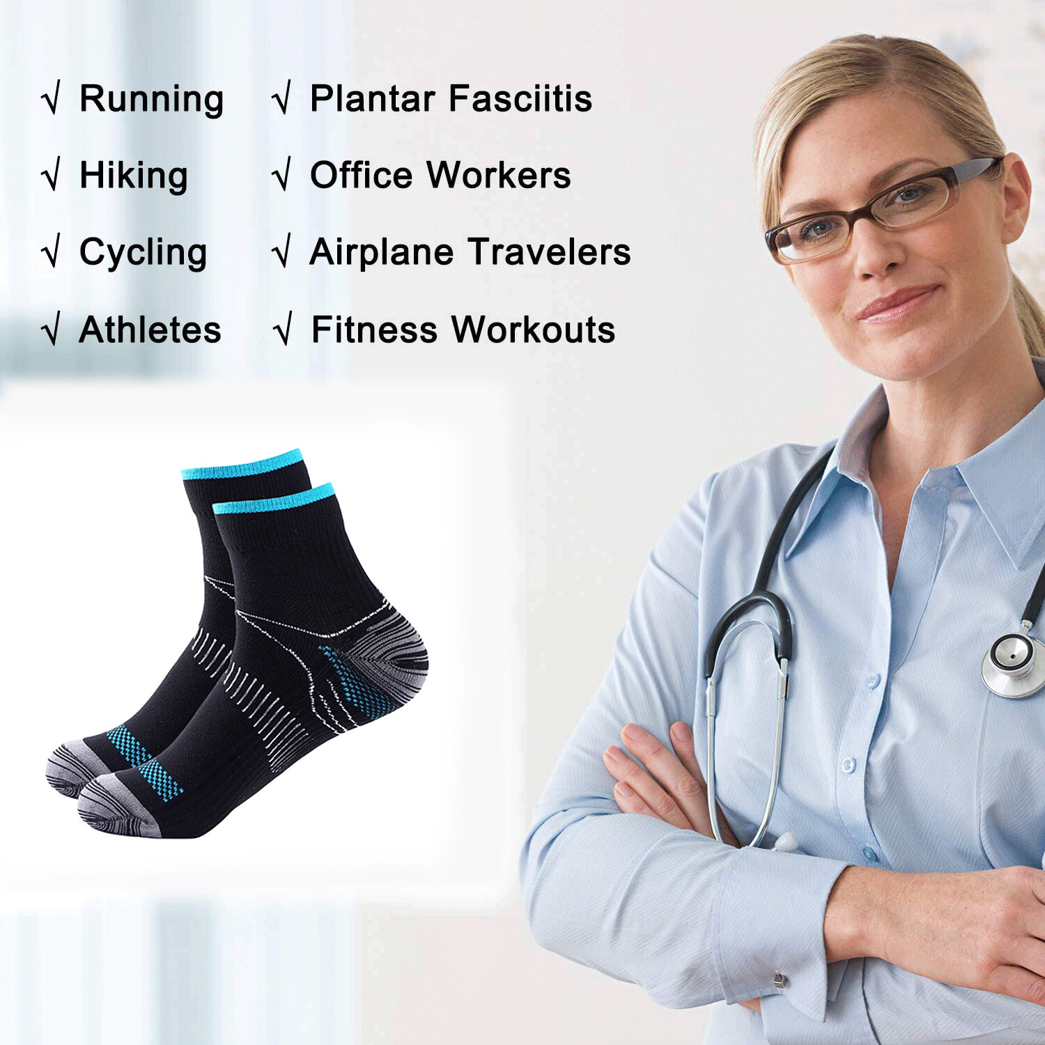 Foot Pain Relief Compression Socks Ankle Support Sleeves Brace Plantar Fasciitis