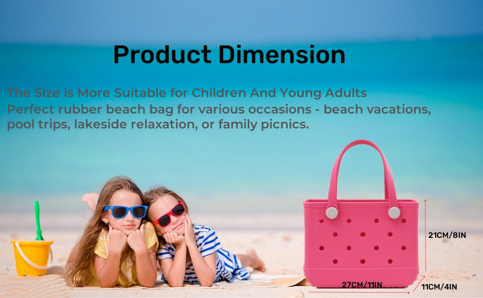 Small Rubber Tote Bag, Lightweight EVA Beach Bag Waterproof Open – PINK