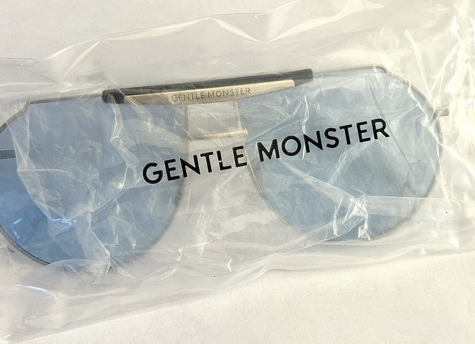 Gentle Monster Tomboe Shield Aviator Sunglasses Blue Lens Silver Frame Unisex