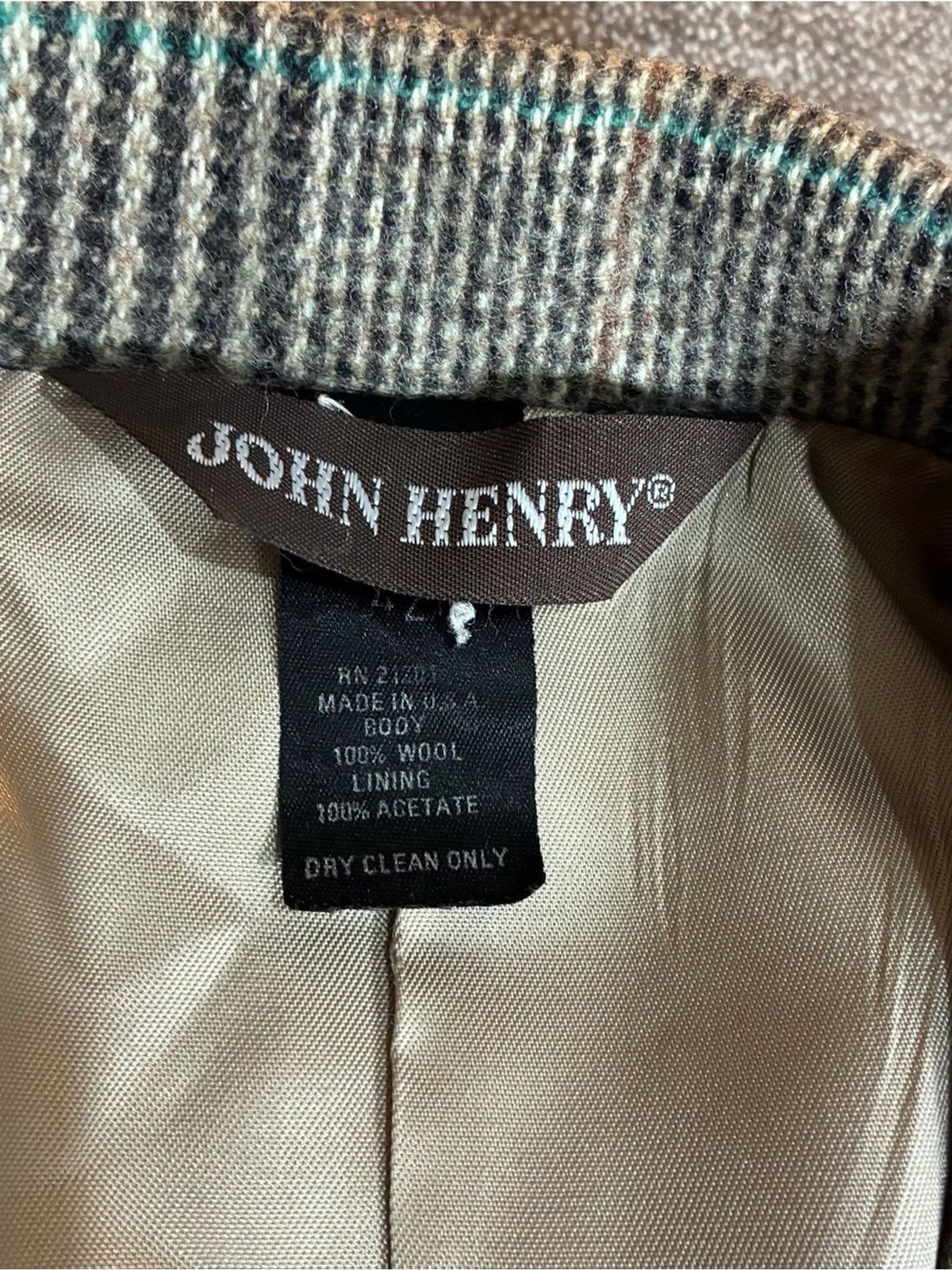 Vintage John Henry Blazer Jacket Mens 42 R 100% Wool Gray Plaid Academia Preppy