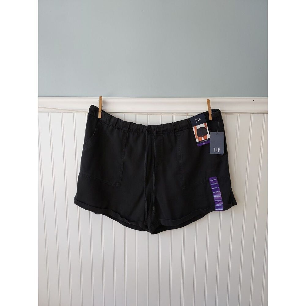 Gap Women’s Lyocell Drawstring Pull-On Tencel Cuffed Hem Shorts Black XXL NWT