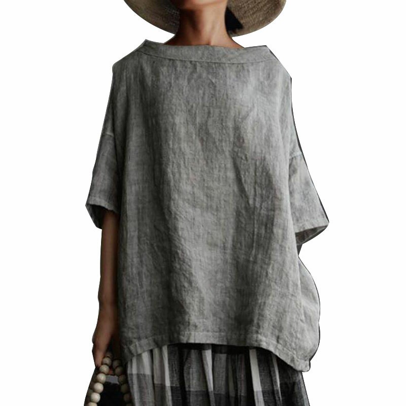 Women’s Short Sleeve Kaftan Blouse T-Shirts Linen Loose Tunic Tops Tee Plus Size