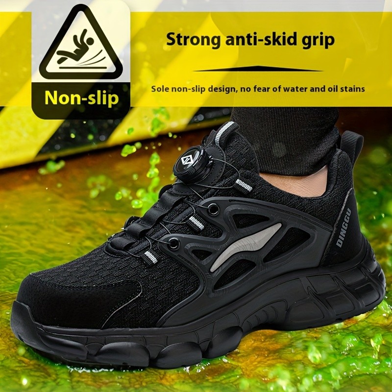 Men Safety Toe Work Shoes Rotating Buckle Breathable Non-Slip Steel Toe Sneakers