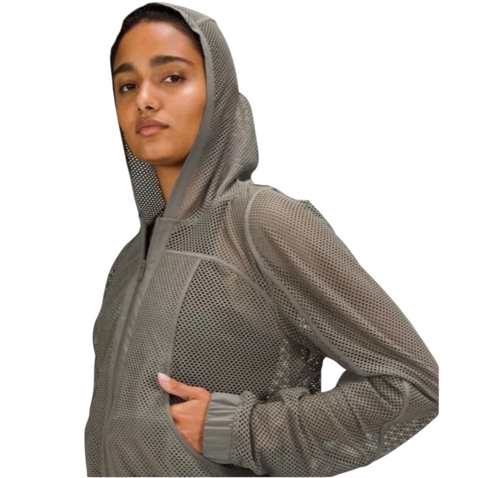 LuLuLemon 10 Green Nylon/Elastane Long Sleeve Mesh Relaxed Fit Hooded Jacket
