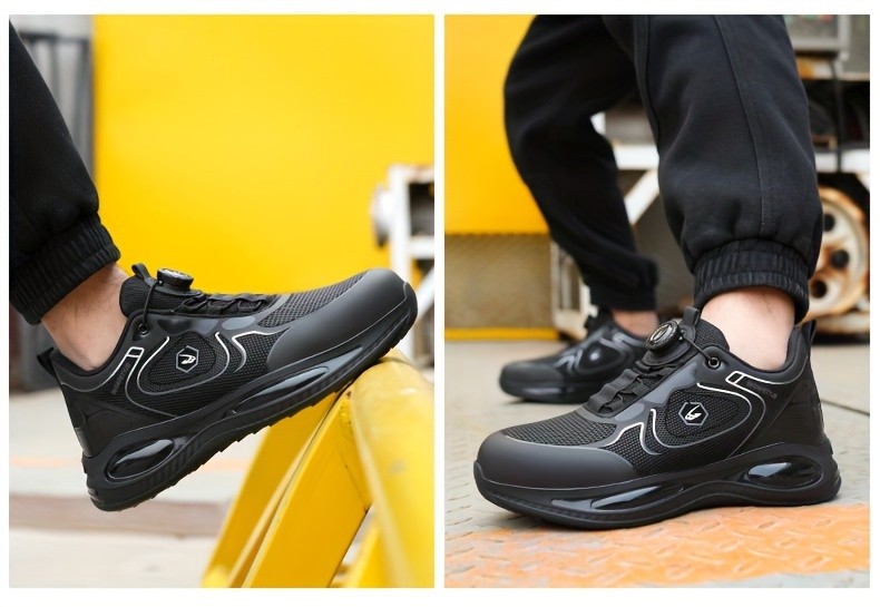 Men Safety Toe Work Shoes Rotating Buckle Breathable Non-Slip Steel Toe Sneakers