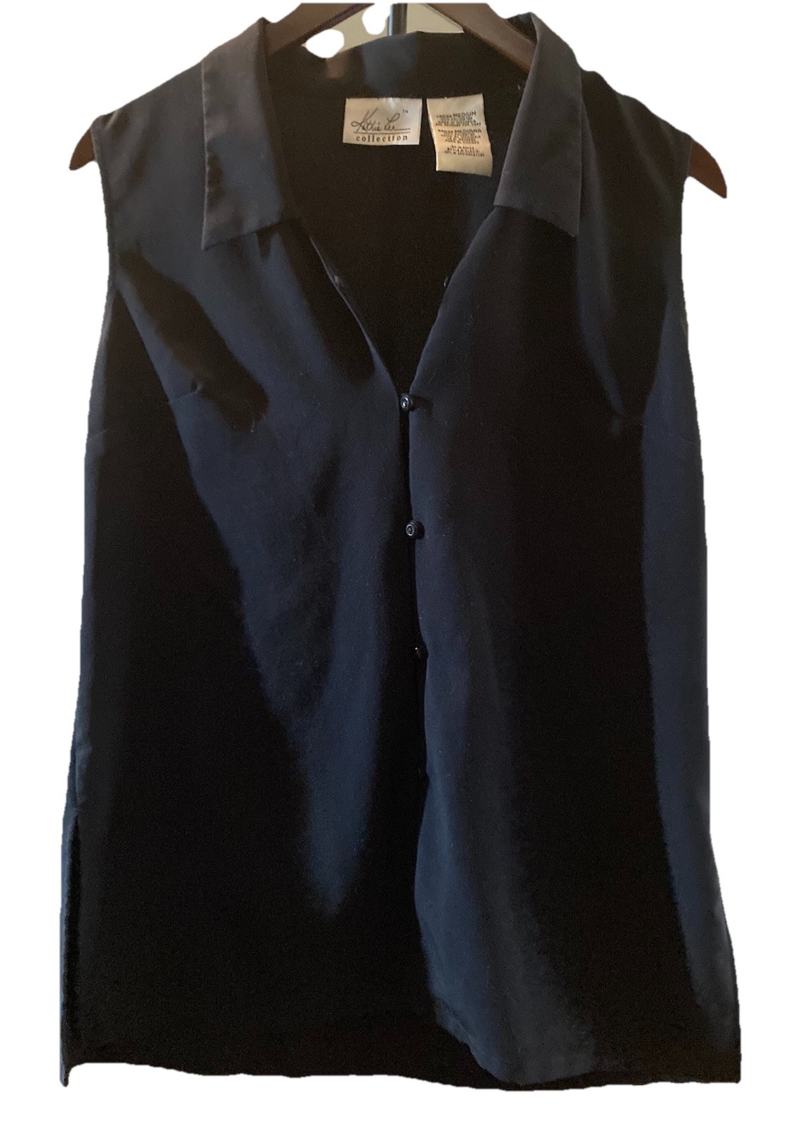 Kathie Lee Collection Women’s M Black Collared Sleeveless Button Blouse