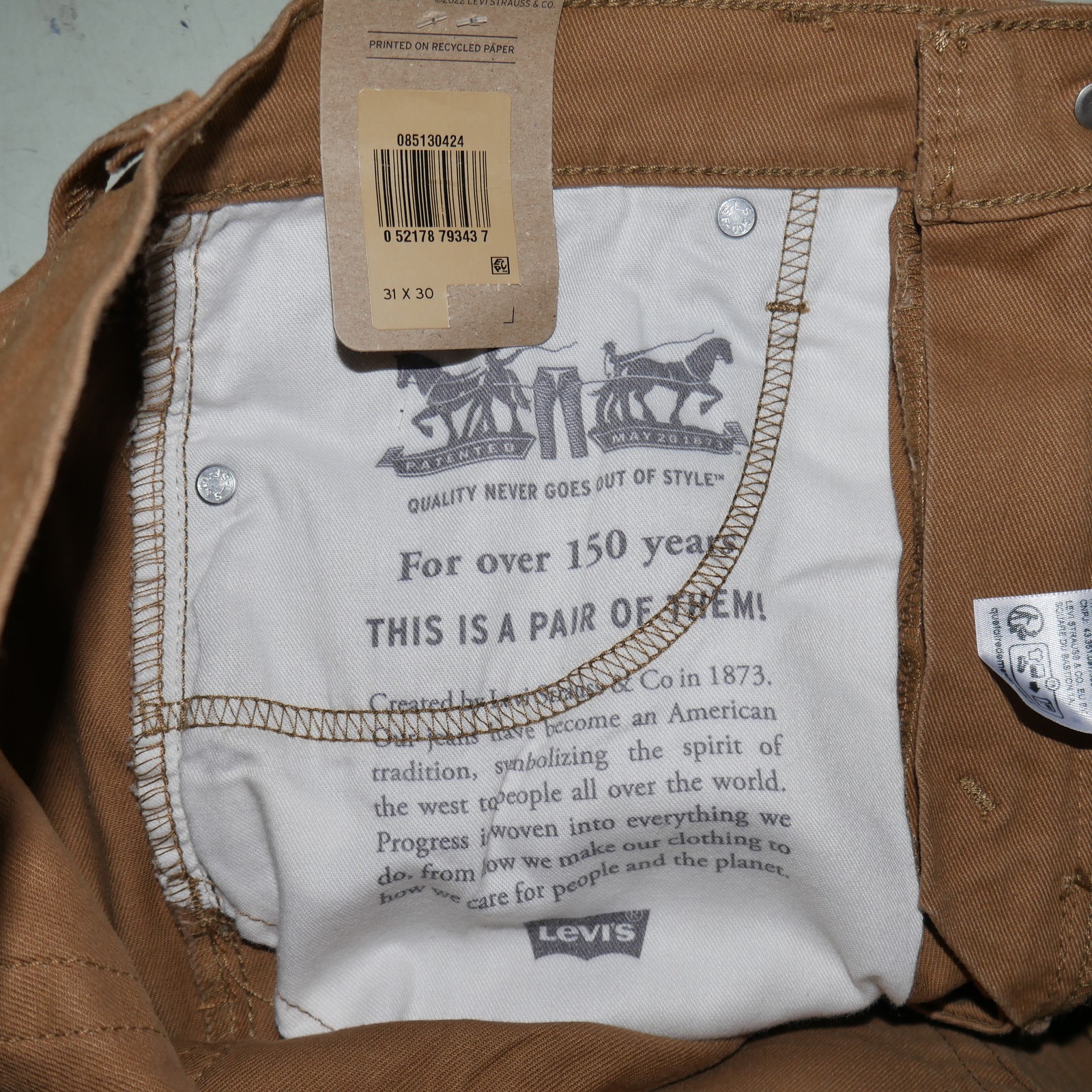 Levi’s 513 Mens Size 31X30 Slim Straight Jeans Caraway Brown Stretch Twill NWT