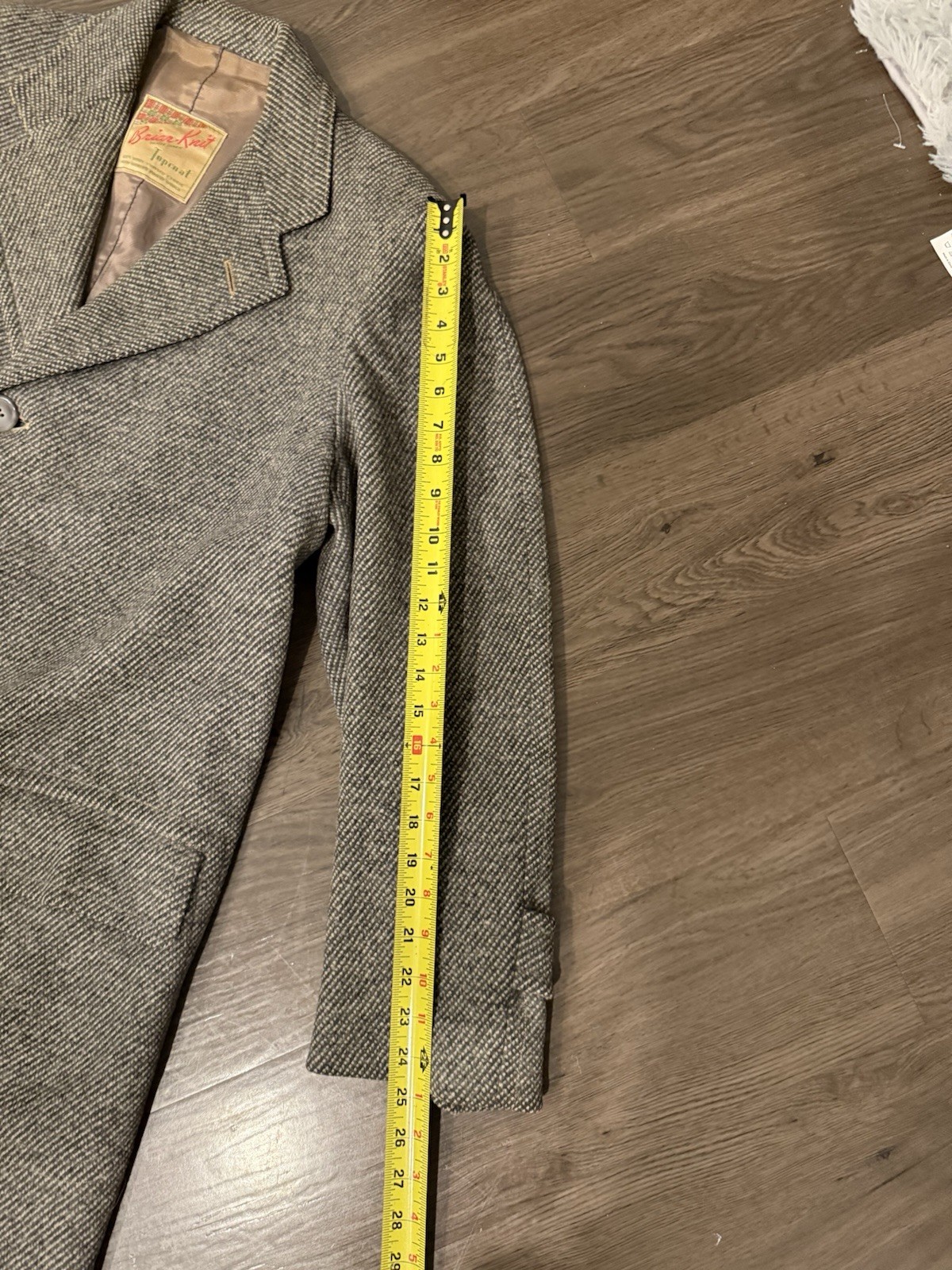 VTG 50s Briar Knit Wool Knitted Fabric Gray Tweed Overcoat Around Medium