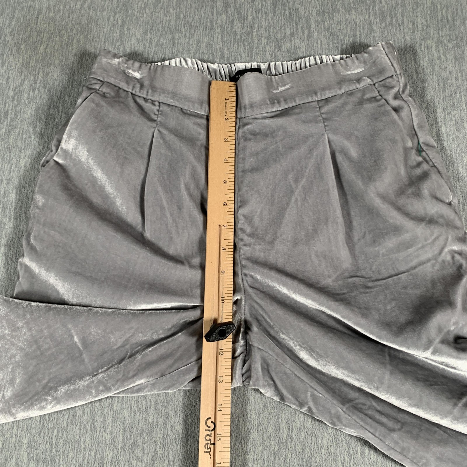 Ann Taylor Velvet Pants Womens Small Gray Pull On Tapered Dressy Elastic Waist