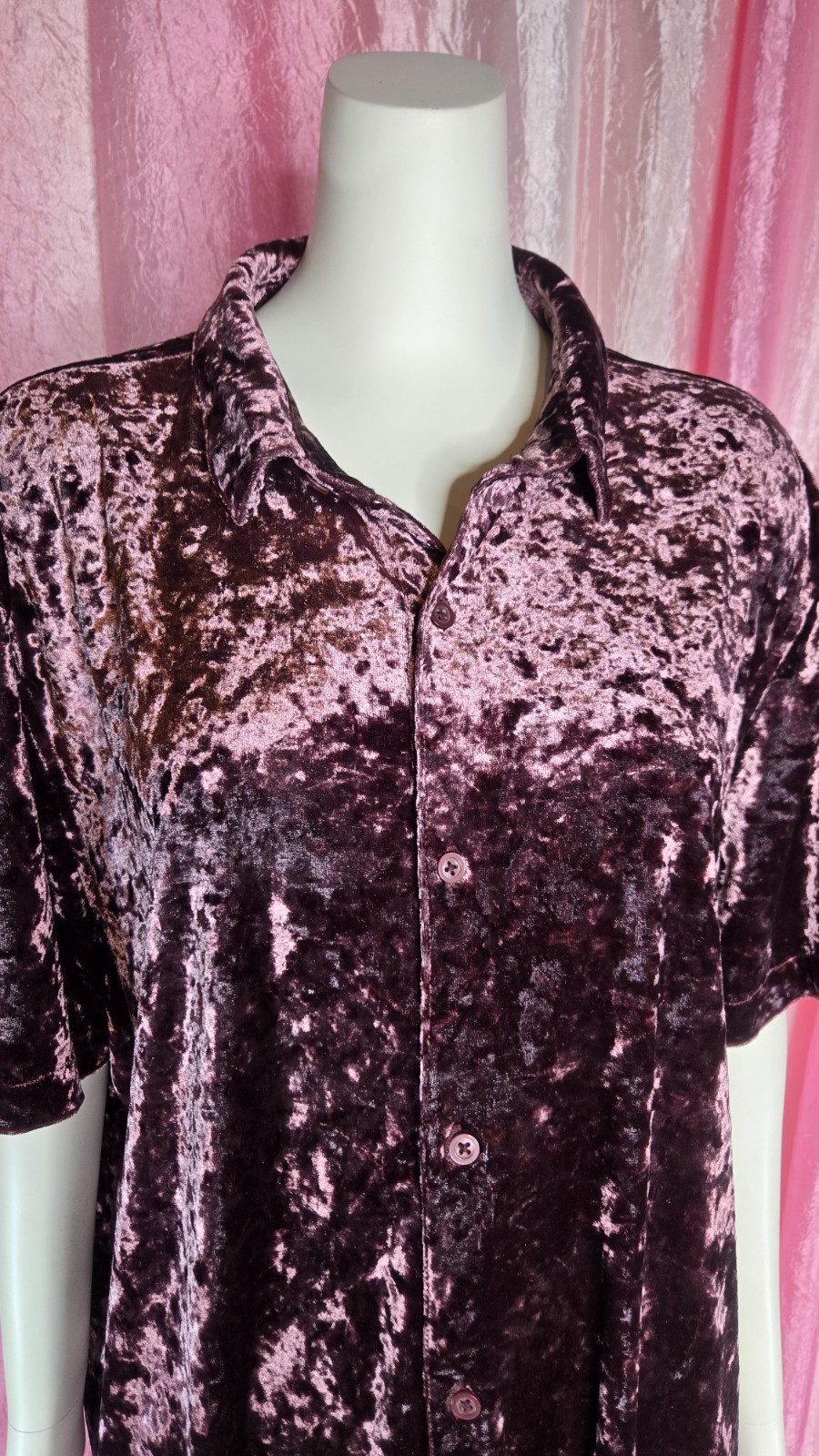 INC Purple Crushed Velvet Button Down Relaxed Fit Long Shirt Size 2X Plus